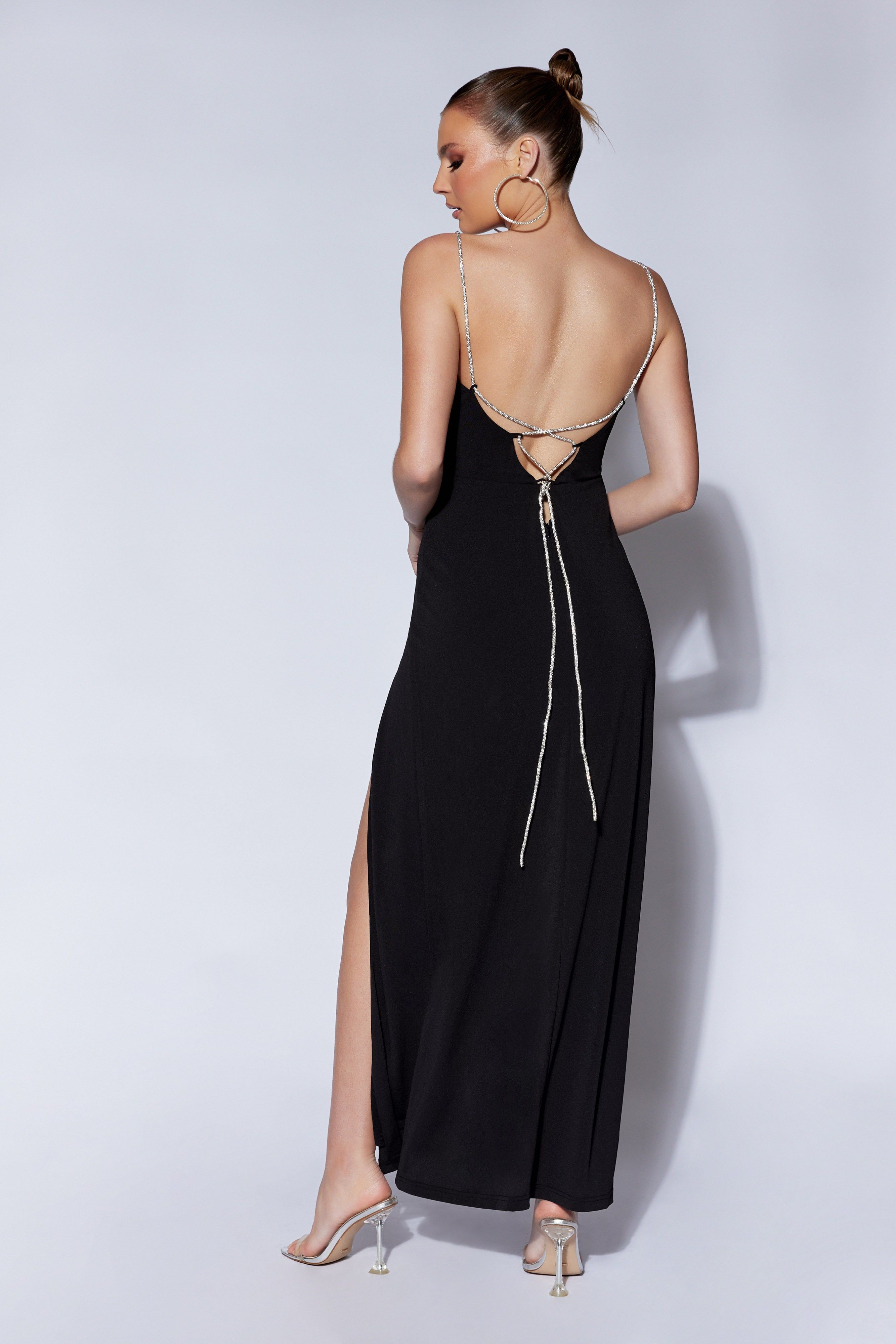 Dionne Criss Cross Diamante Maxi Dress - Black sold by Meshki