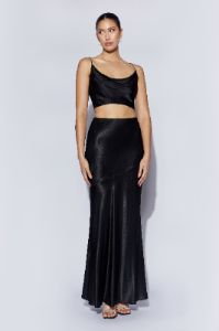 Poppy Satin Maxi Skirt - Black sold by Meshki