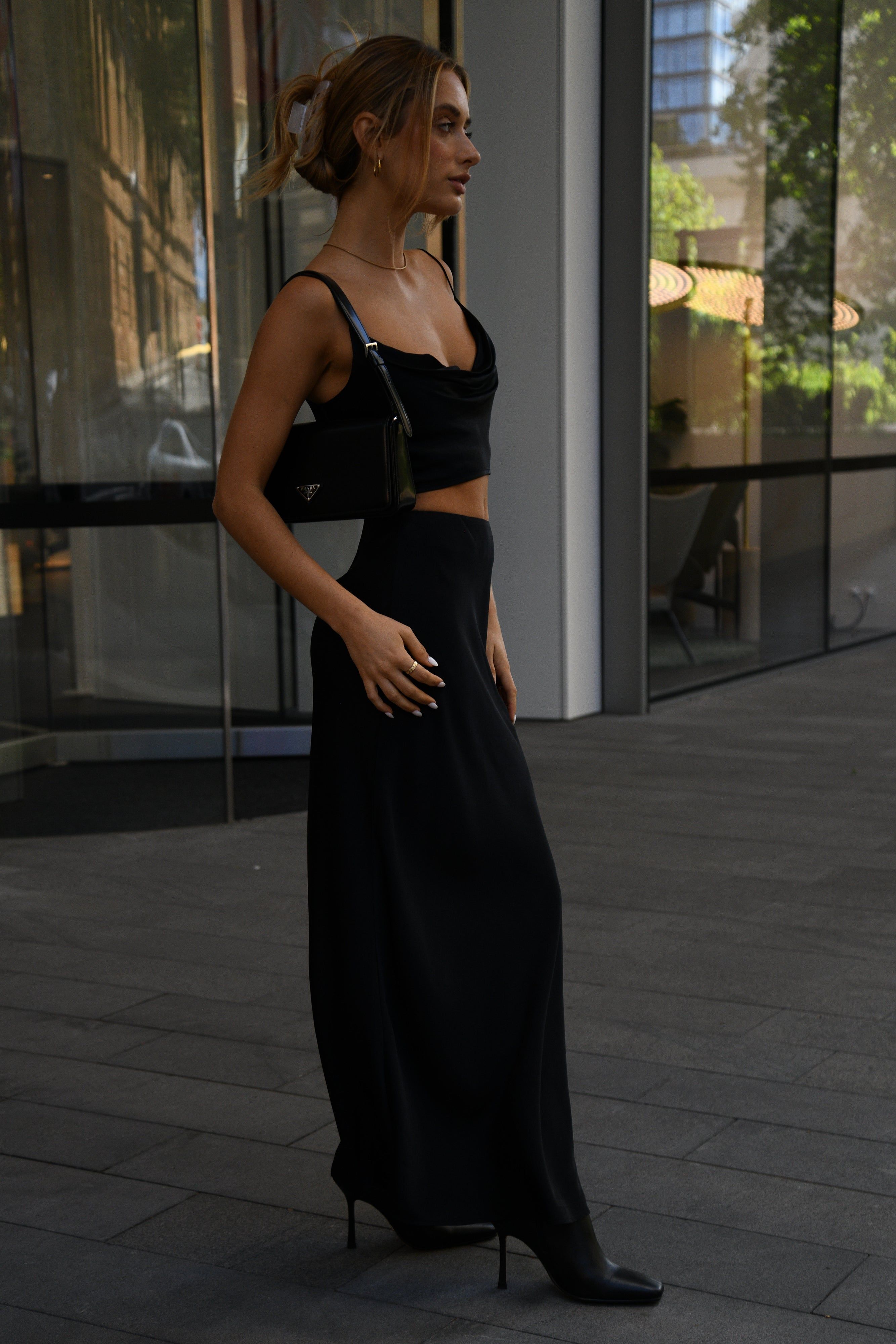 Poppy Satin Maxi Skirt - Black sold by Meshki