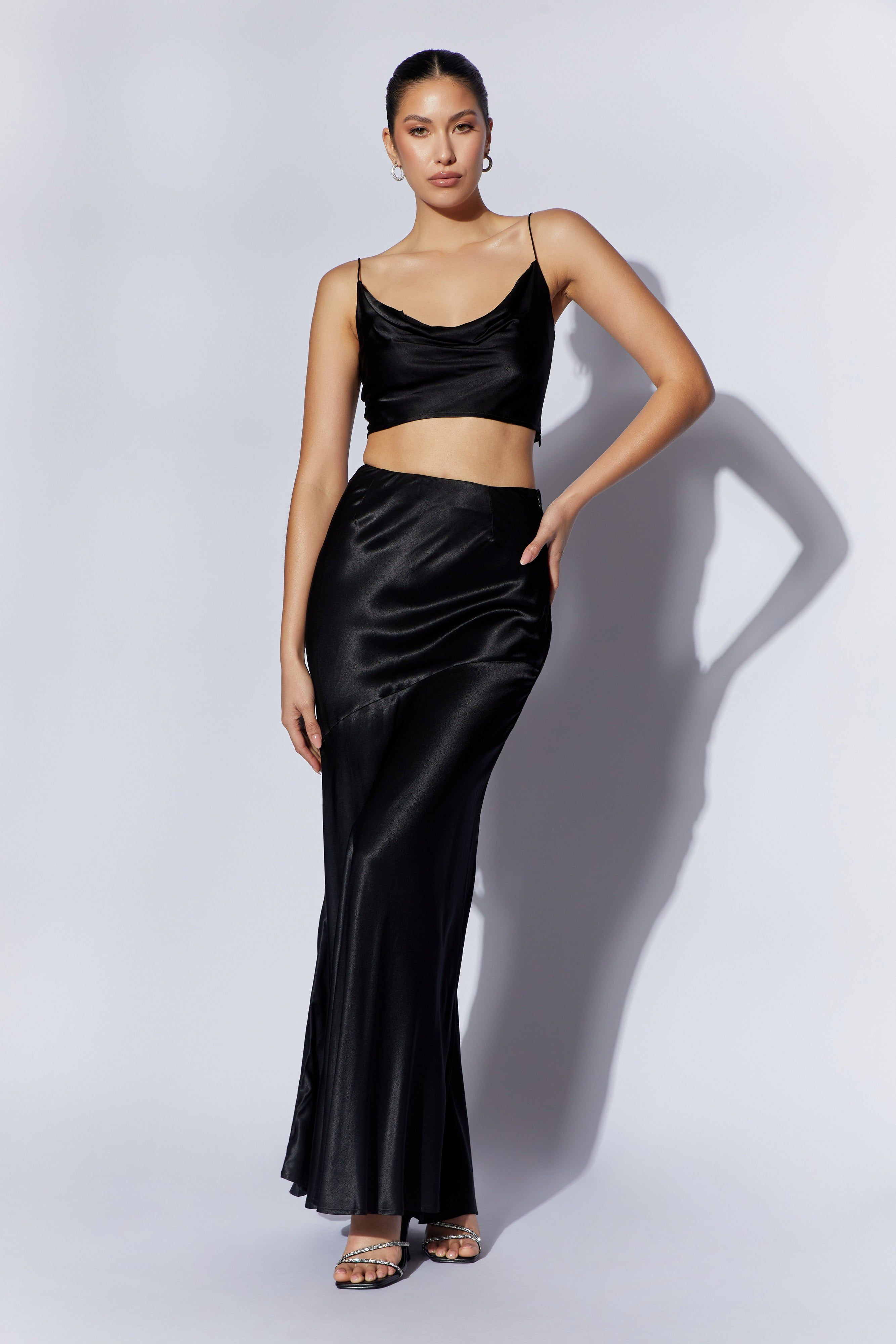 Poppy Satin Maxi Skirt - Black sold by Meshki product image thumbnail 2