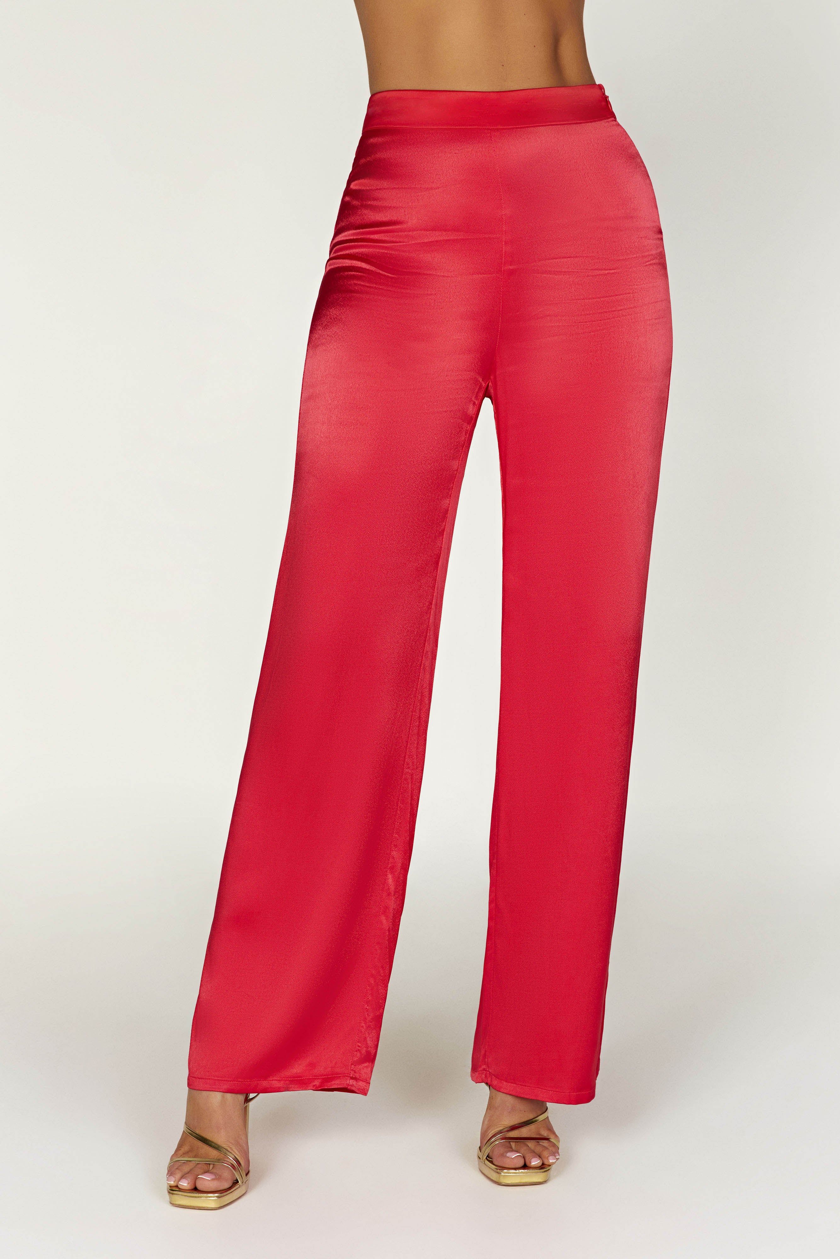 Aspyn Satin Pants - Red sold by Meshki