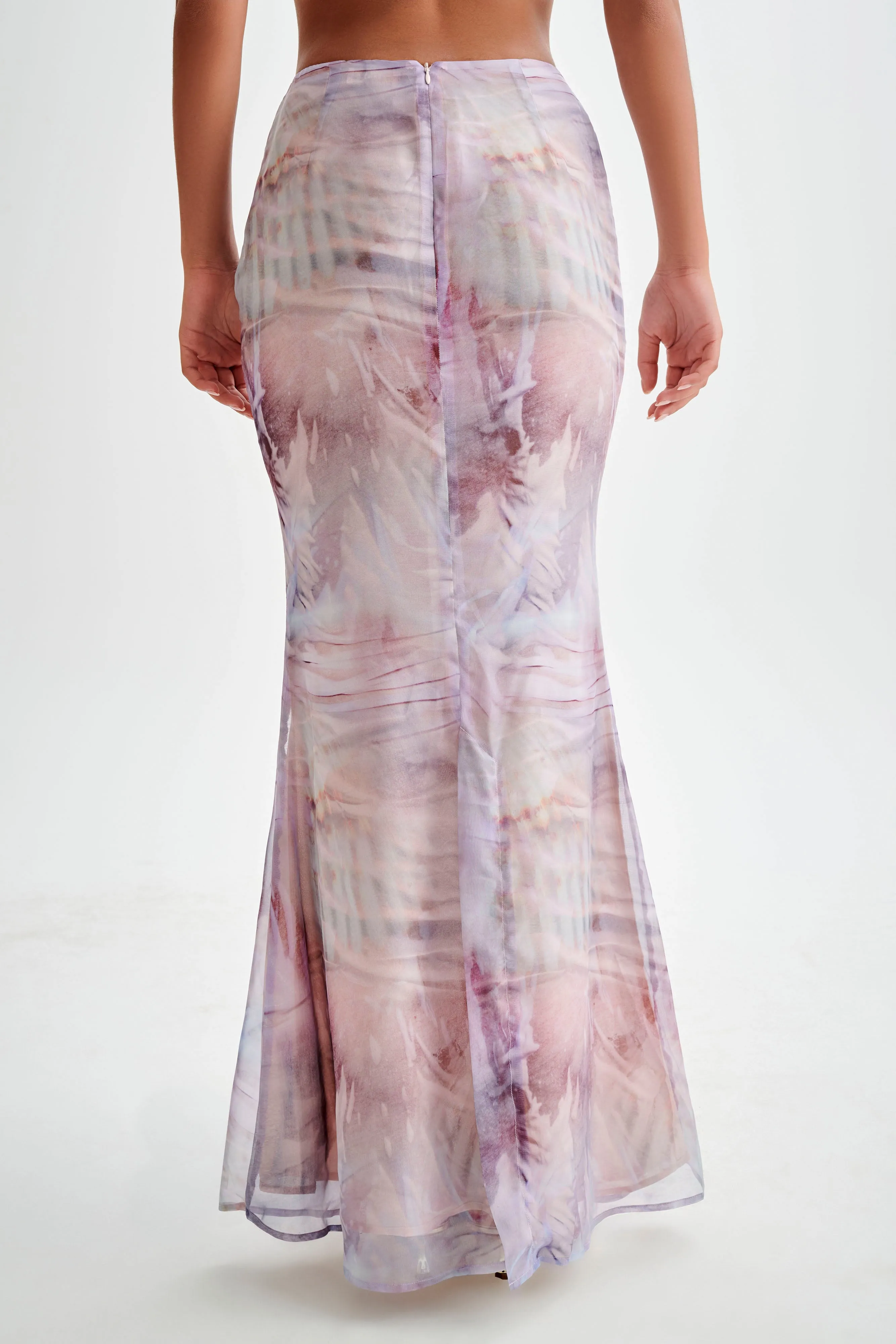 Ursula Ruched Maxi Skirt - Mermaid Shell Print sold by Meshki product image thumbnail 3