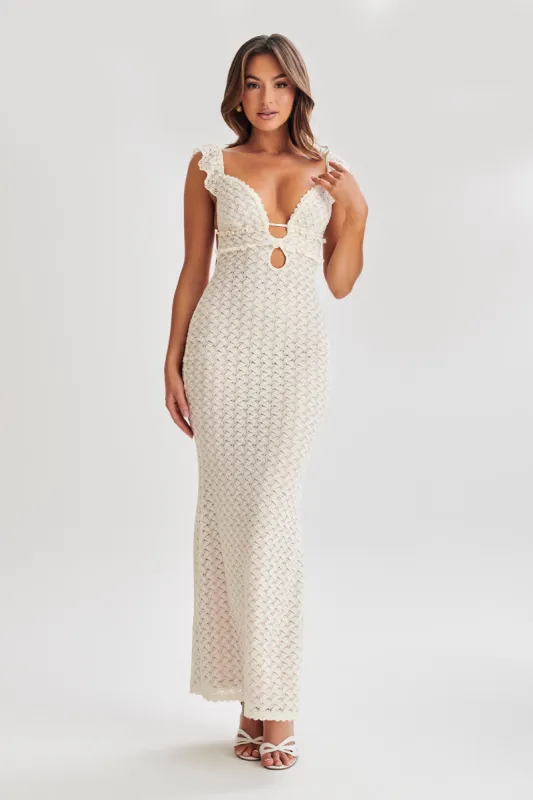Ezra Lace Maxi Dress - Ivory sold by Meshki