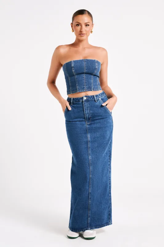 Illona Denim Maxi Skirt - Dark Blue made by Meshki