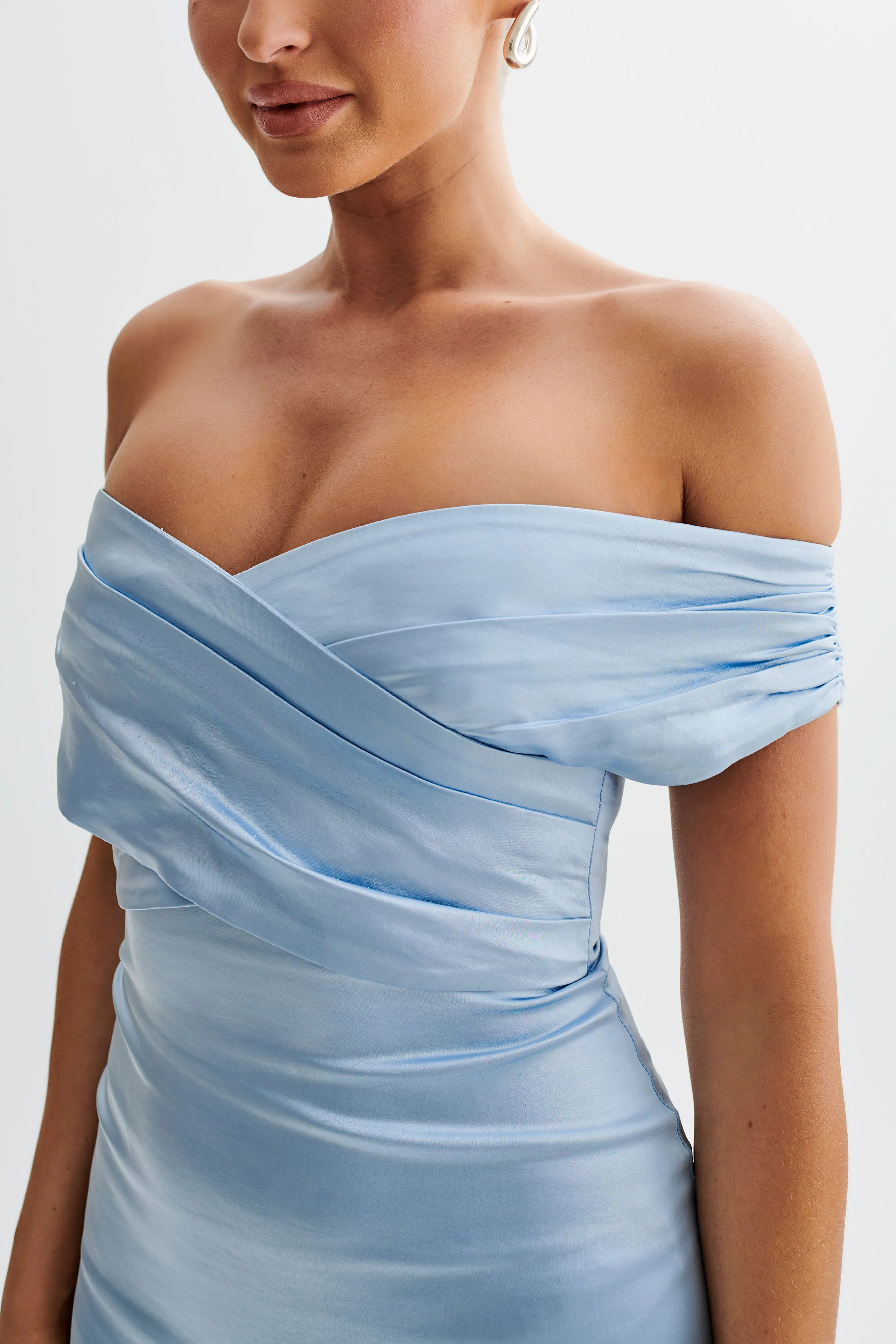 Harley Off Shoulder Satin Maxi Dress - Cornflower Blue sold by Meshki product image thumbnail 2