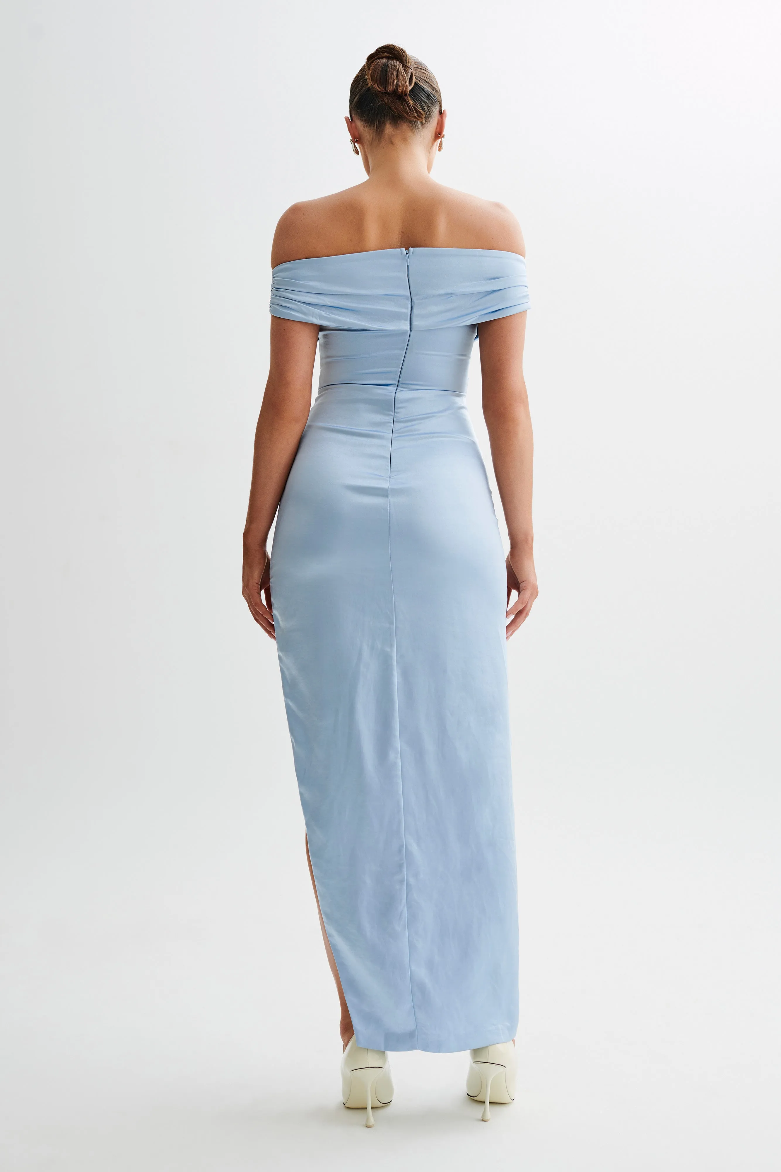 Harley Off Shoulder Satin Maxi Dress - Cornflower Blue sold by Meshki product image thumbnail 3