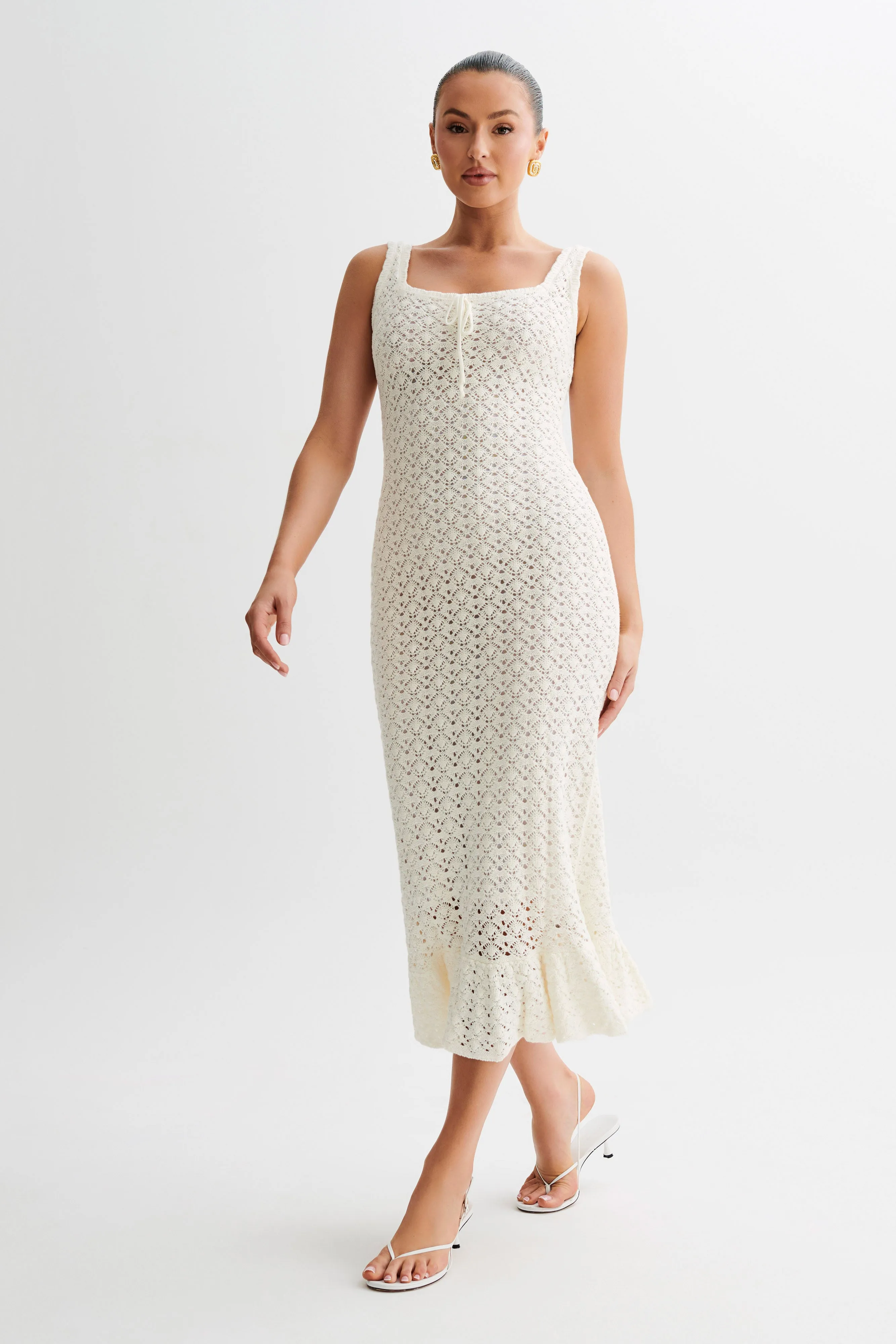Sylvie Frill Knit Midi Dresses - Ivory sold by Meshki product image thumbnail 4