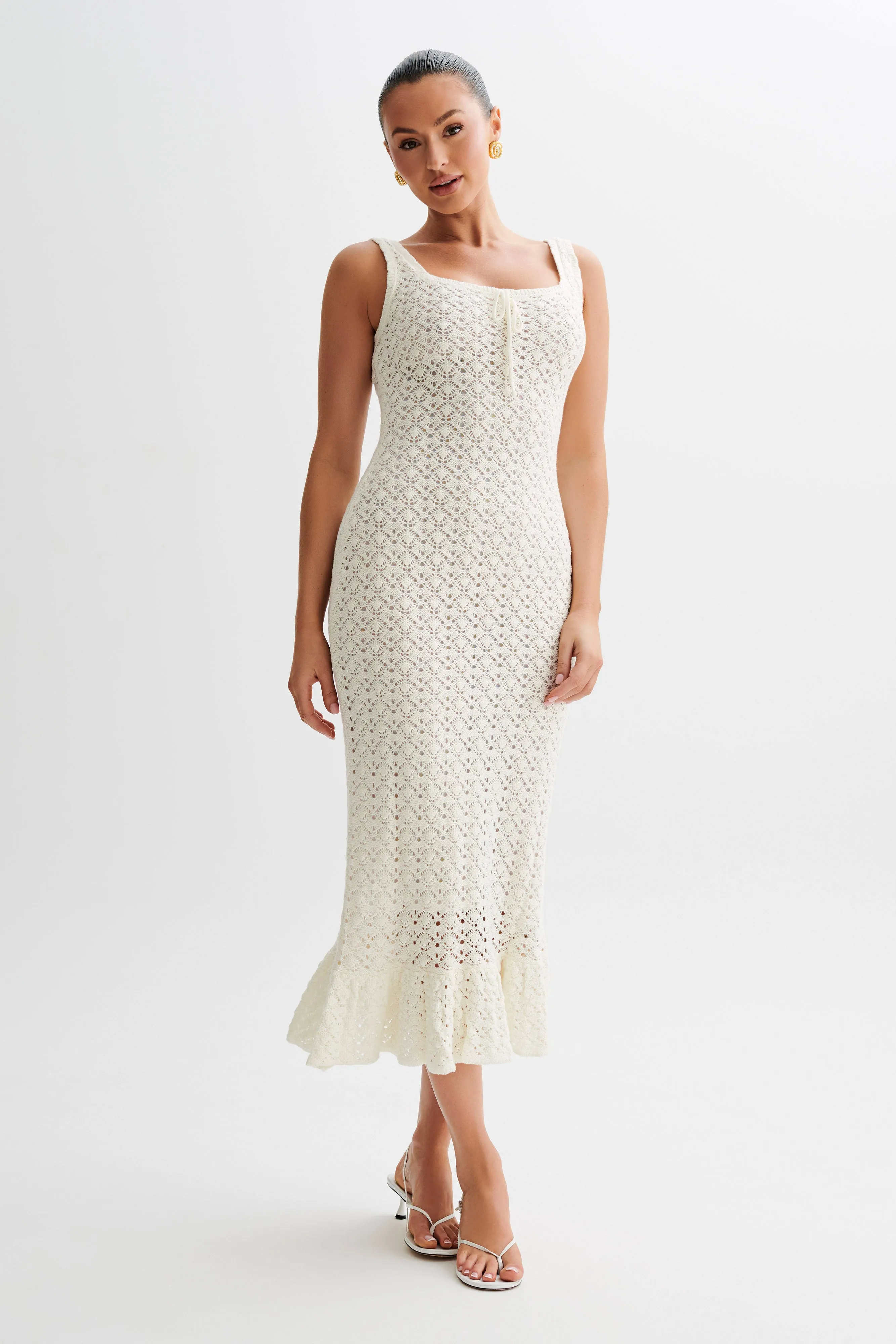 Sylvie Frill Knit Midi Dresses - Ivory sold by Meshki product image thumbnail 5