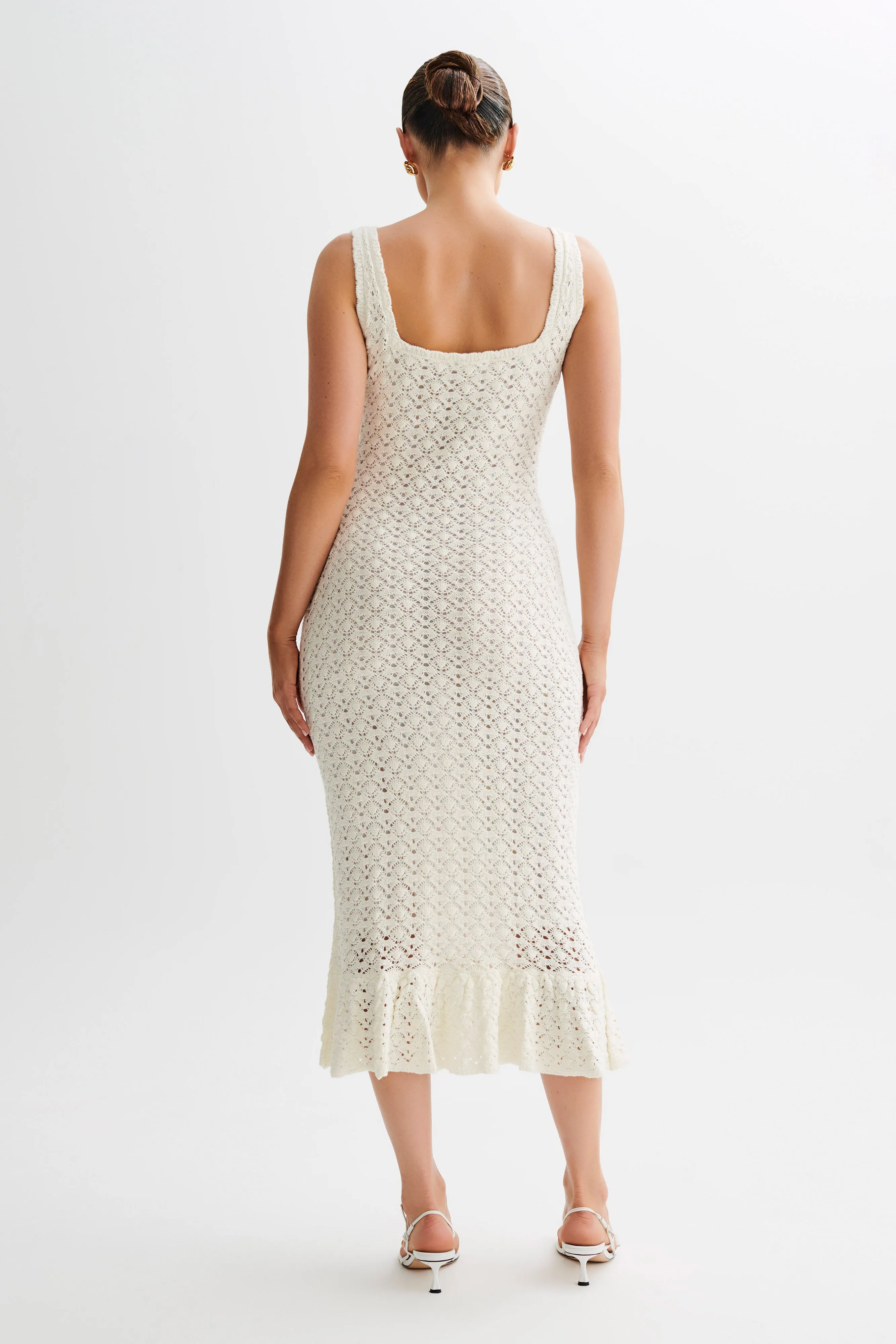 Sylvie Frill Knit Midi Dresses - Ivory sold by Meshki product image thumbnail 2