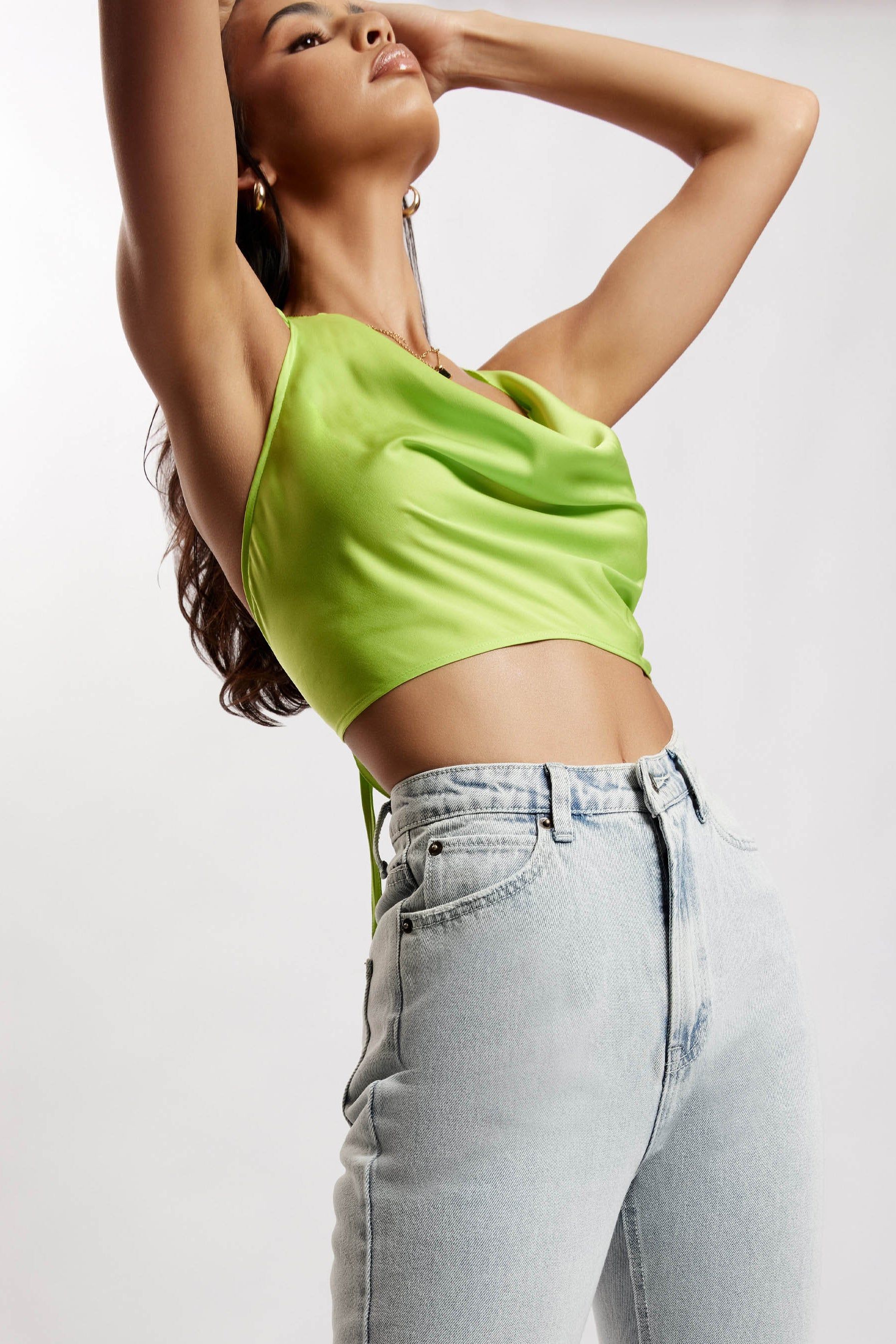 Amy Satin Cowl Neck Top - Lime Green sold by Meshki product image thumbnail 9