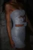 Korinna Strapless Rose Diamante Mini Dress - Silver sold by Meshki