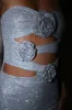 Korinna Strapless Rose Diamante Mini Dress - Silver sold by Meshki