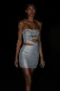 Korinna Strapless Rose Diamante Mini Dress - Silver sold by Meshki