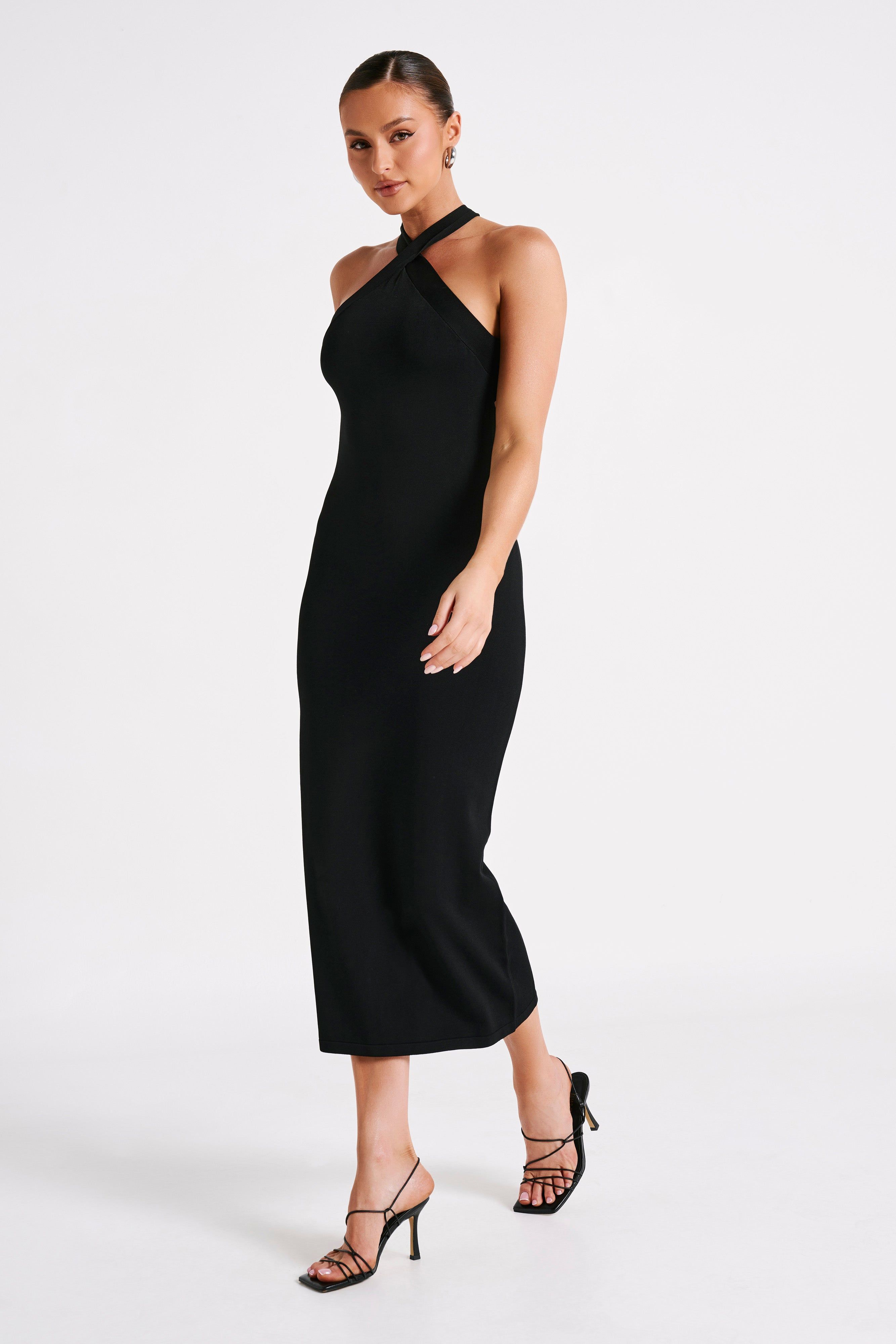 Sarai Halter Neck Knit Midi Dress - Black sold by Meshki product image thumbnail 5
