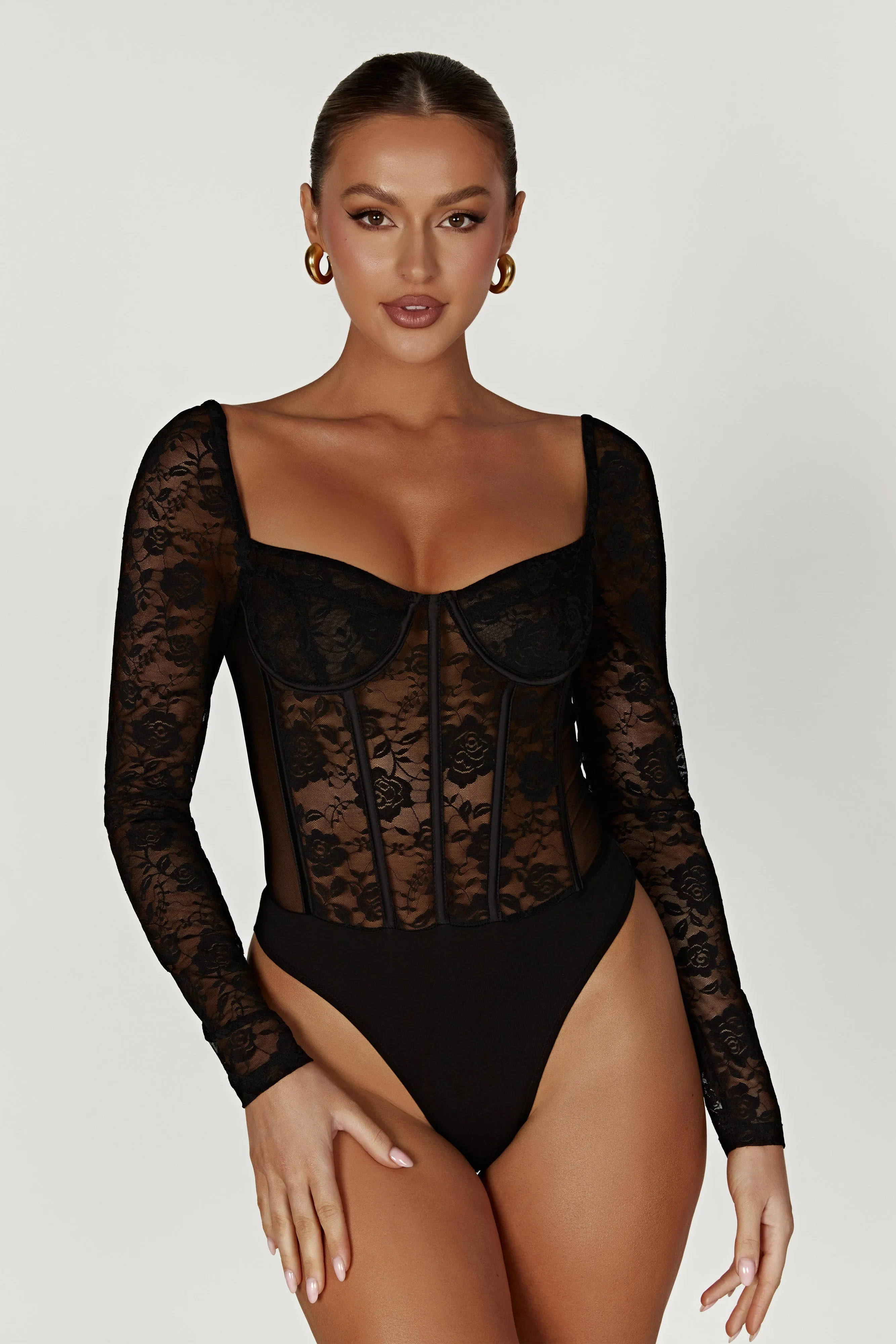 Cheryl Lace Bodysuit - Black sold by Meshki