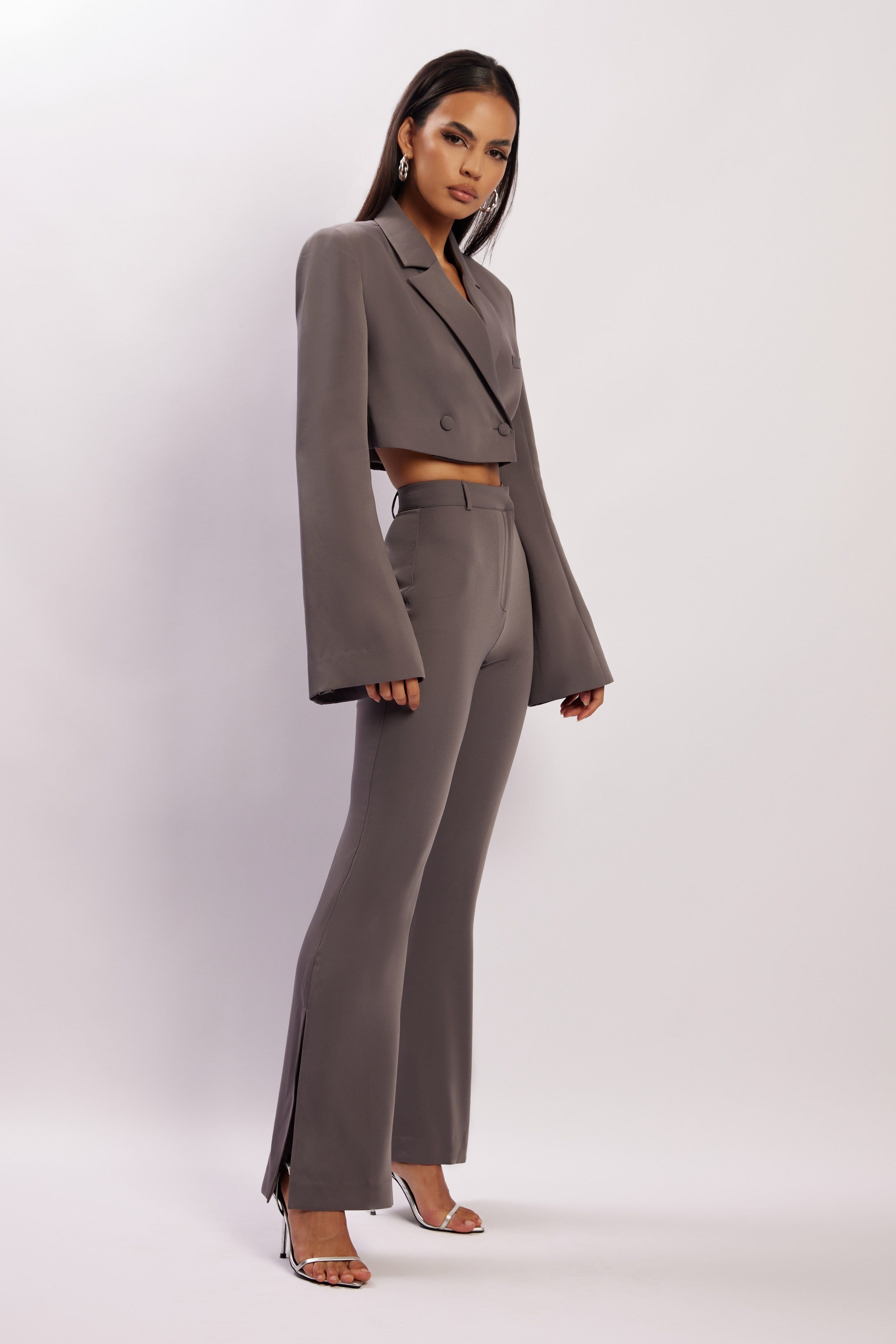 Arabella Flared Split Side Pants - Charcoal sold by Meshki product image thumbnail 6