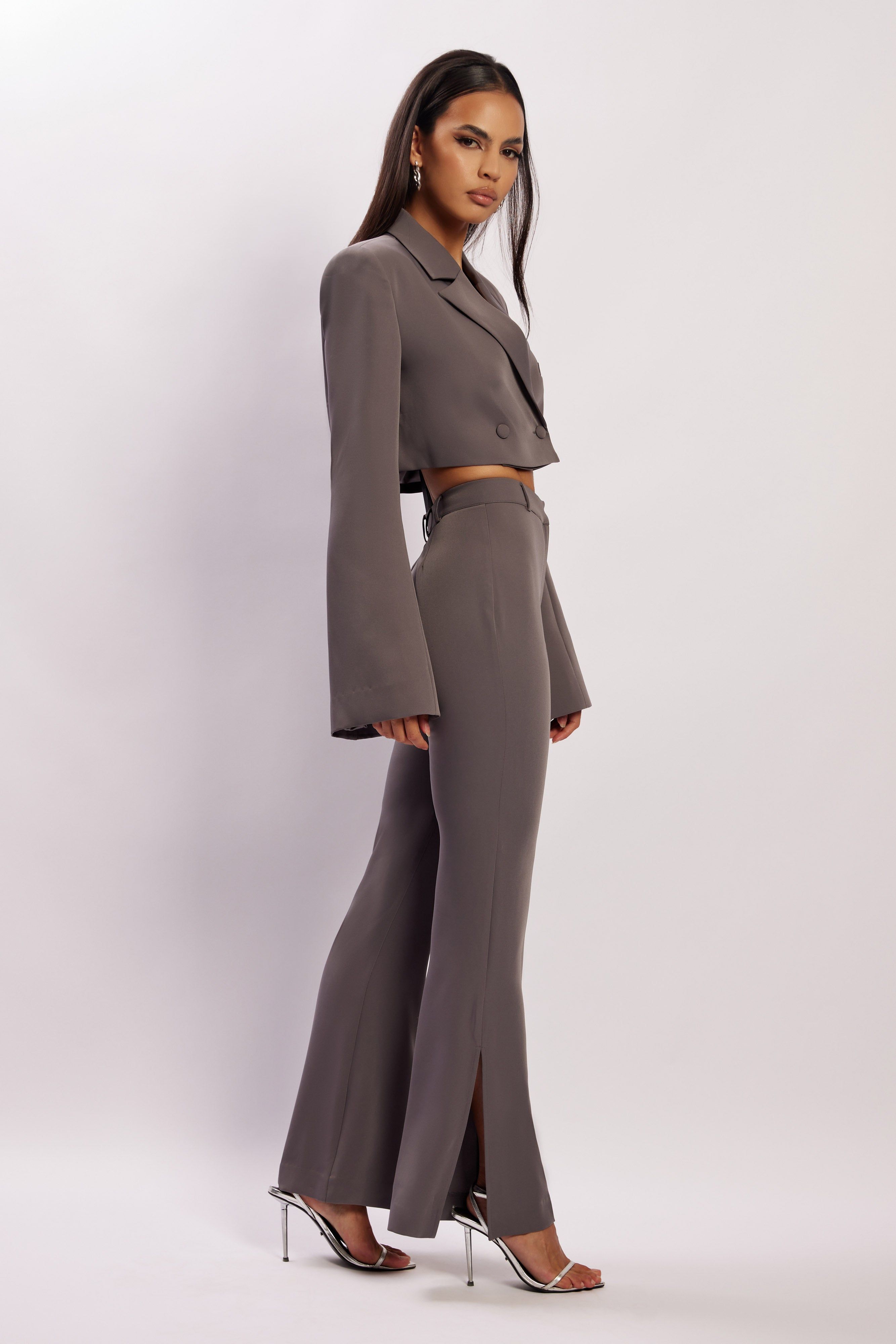 Arabella Flared Split Side Pants - Charcoal sold by Meshki product image thumbnail 3