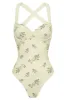 Stephanie Embroidered One Piece Swimsuit - Ivory Flower Print sold by Meshki