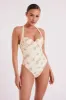 Stephanie Embroidered One Piece Swimsuit - Ivory Flower Print sold by Meshki