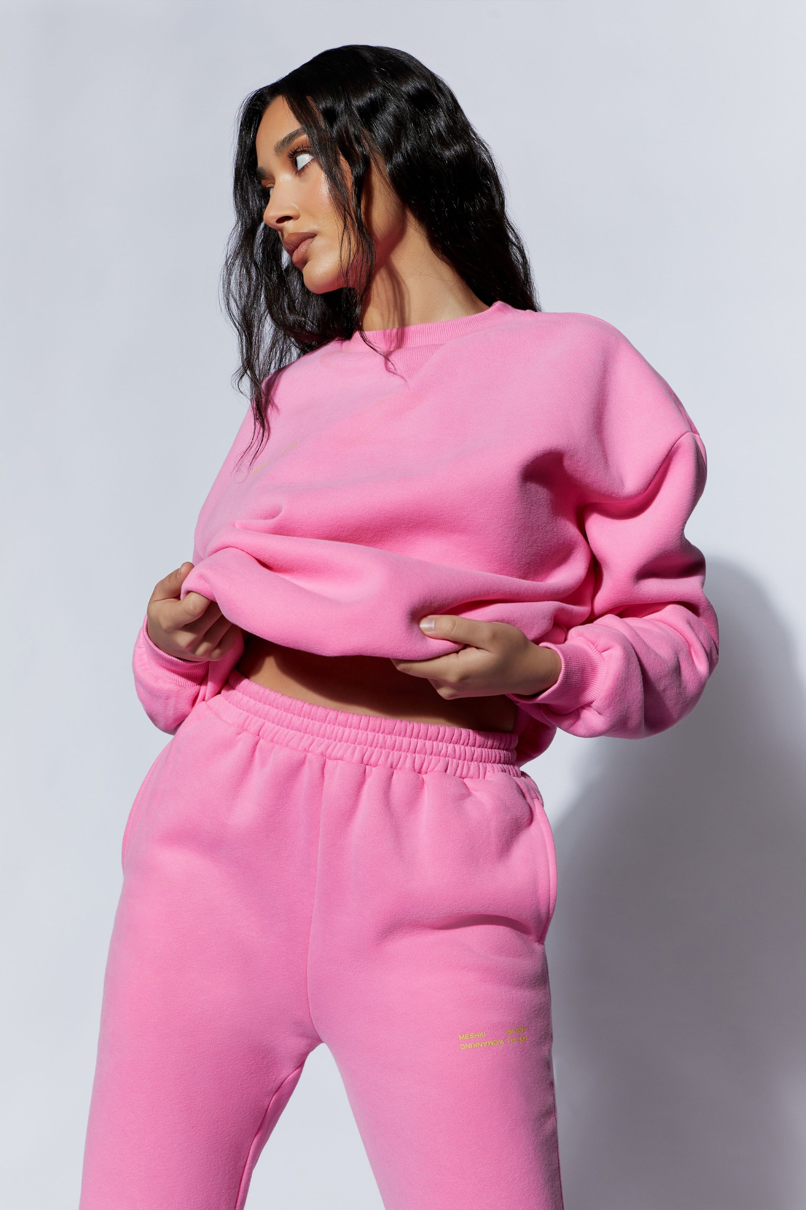 Jaz Oversized Fleeceback Crew Neck Jumper - Candy Pink sold by Meshki product image thumbnail 2