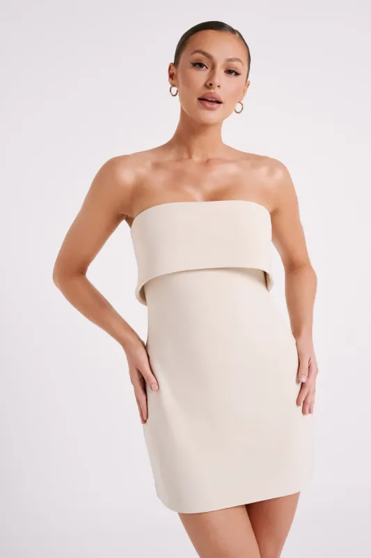 Mariska Strapless Crepe Mini Dress - Cream sold by Meshki