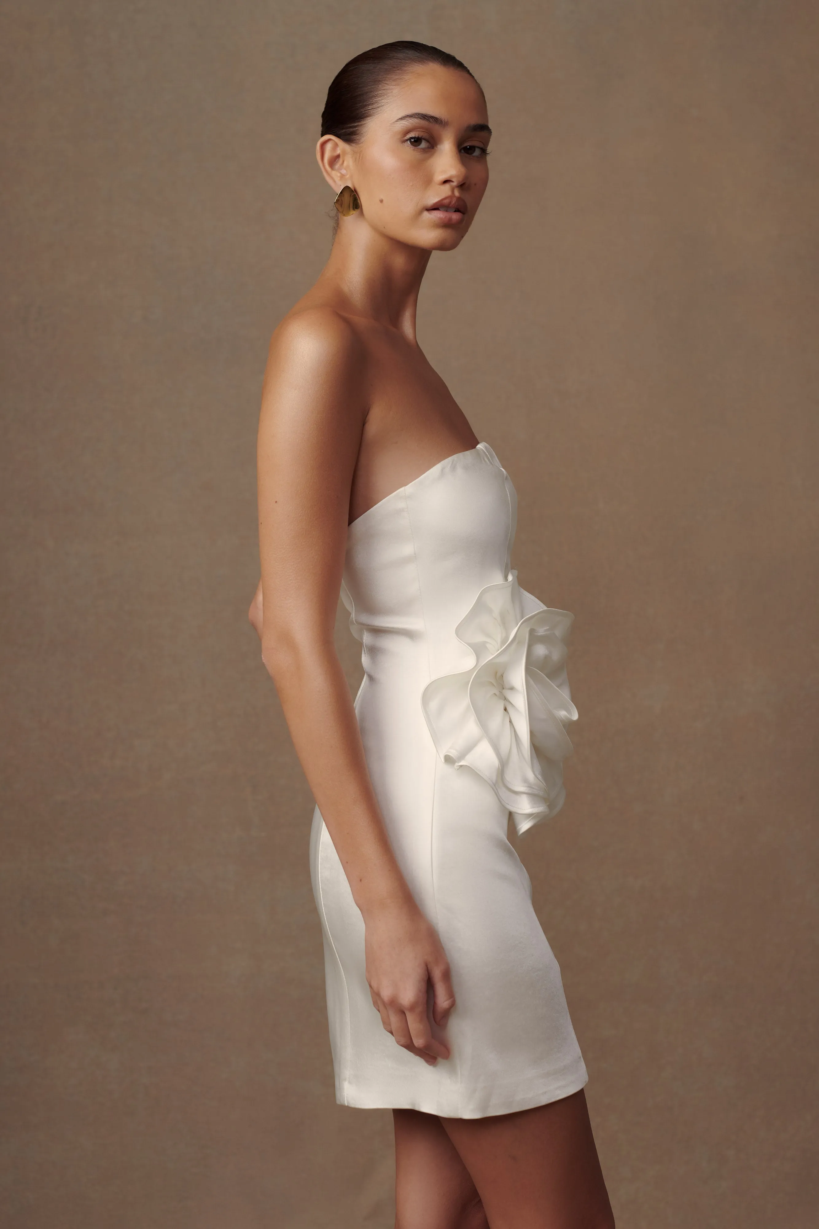 Bernadette Strapless Rose Mini Dress - White sold by Meshki product image thumbnail 3