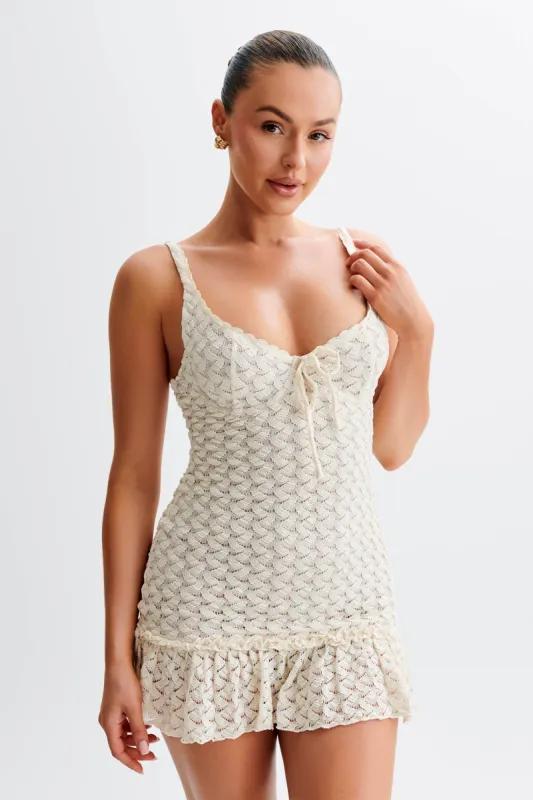 Marietta Cupped Lace Mini Dress - Ivory sold by Meshki