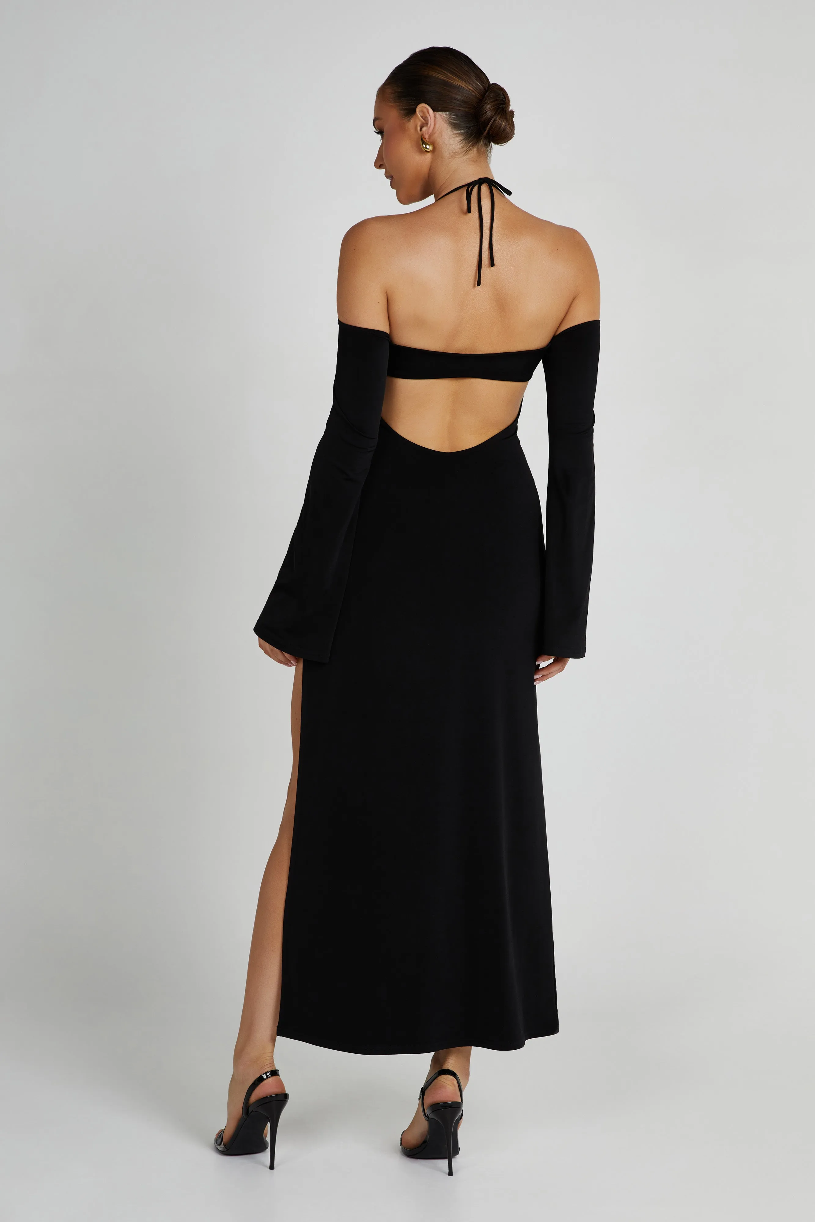 Tia Slinky Off Shoulder Maxi Dress - Black sold by Meshki product image thumbnail 2