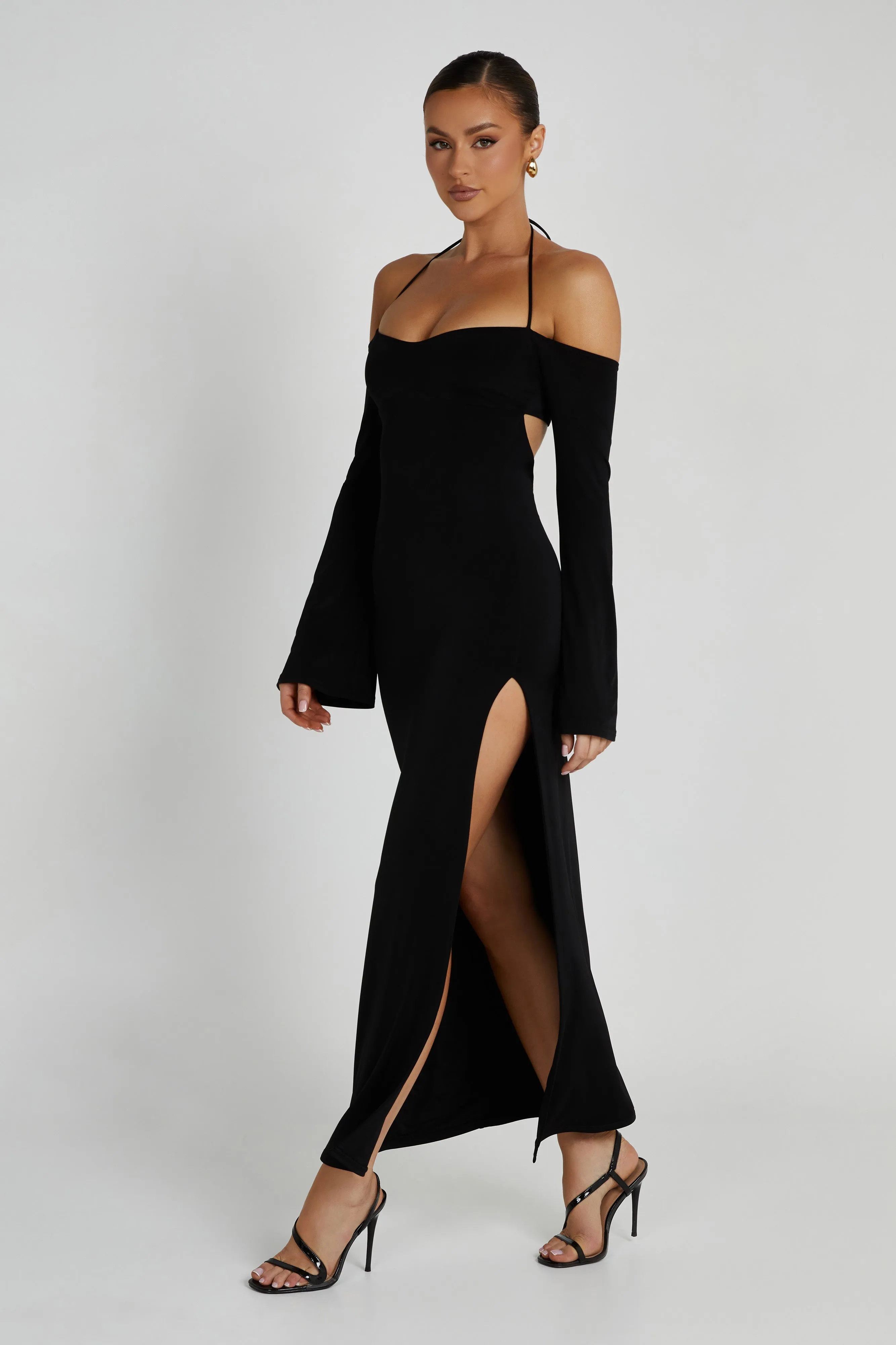 Tia Slinky Off Shoulder Maxi Dress - Black sold by Meshki product image thumbnail 4