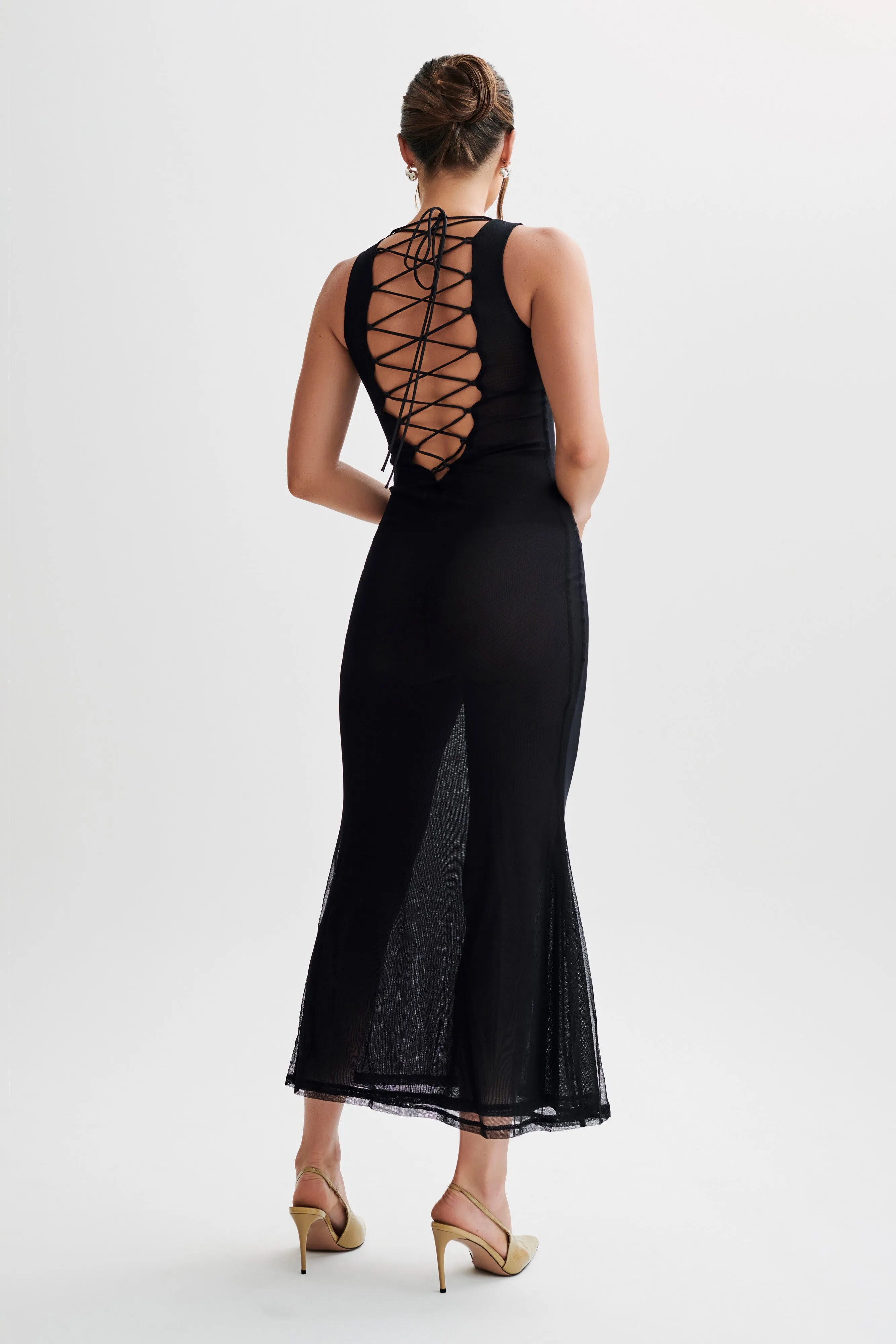 Maeva Embroidered Mesh Maxi Dress - Black sold by Meshki product image thumbnail 3