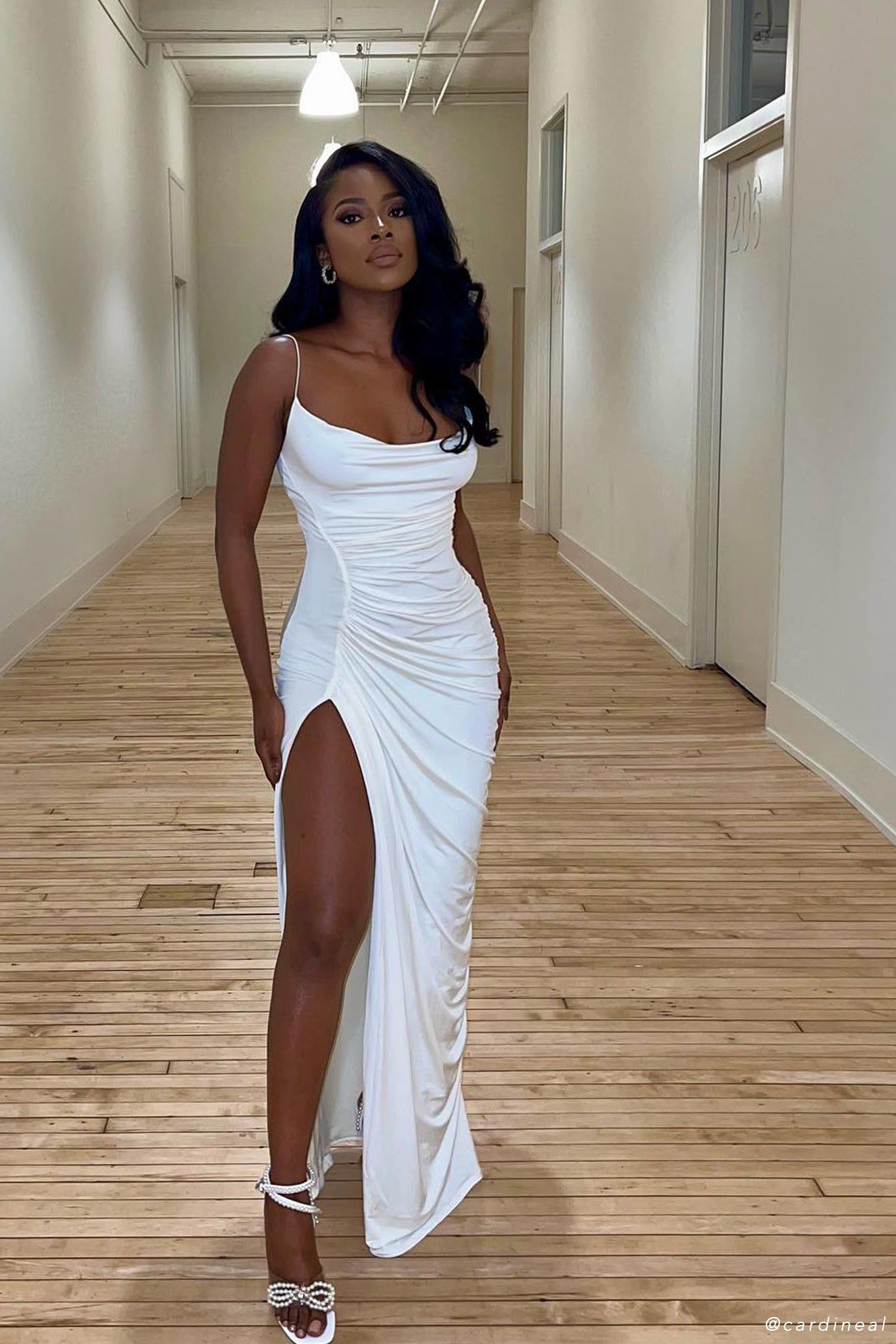 Candice Ruched Maxi Dress - Bone sold by Meshki