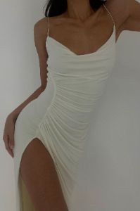Candice Ruched Maxi Dress - Bone sold by Meshki