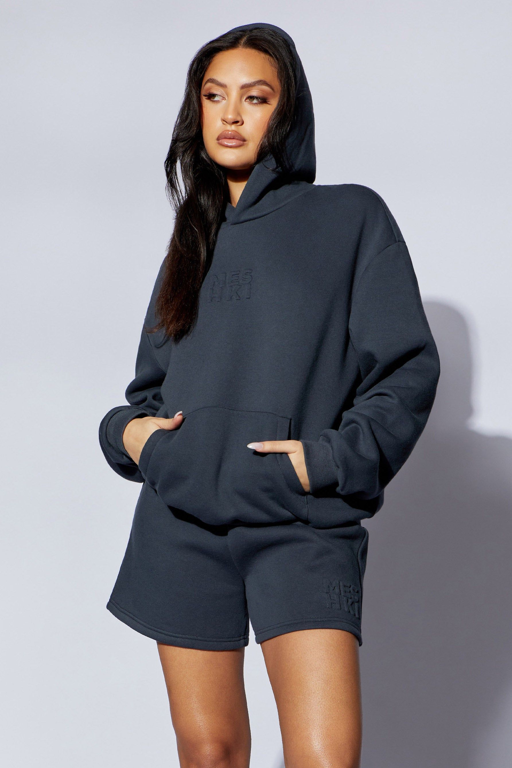 Arden Embossed Fleeceback Hoodie - Charcoal sold by Meshki product image thumbnail 3
