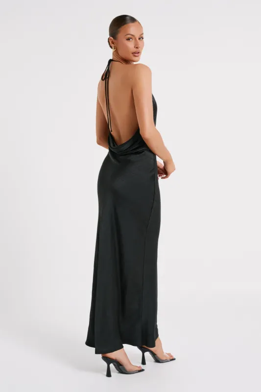 Sammy Satin Halter Maxi Dress - Black sold by Meshki