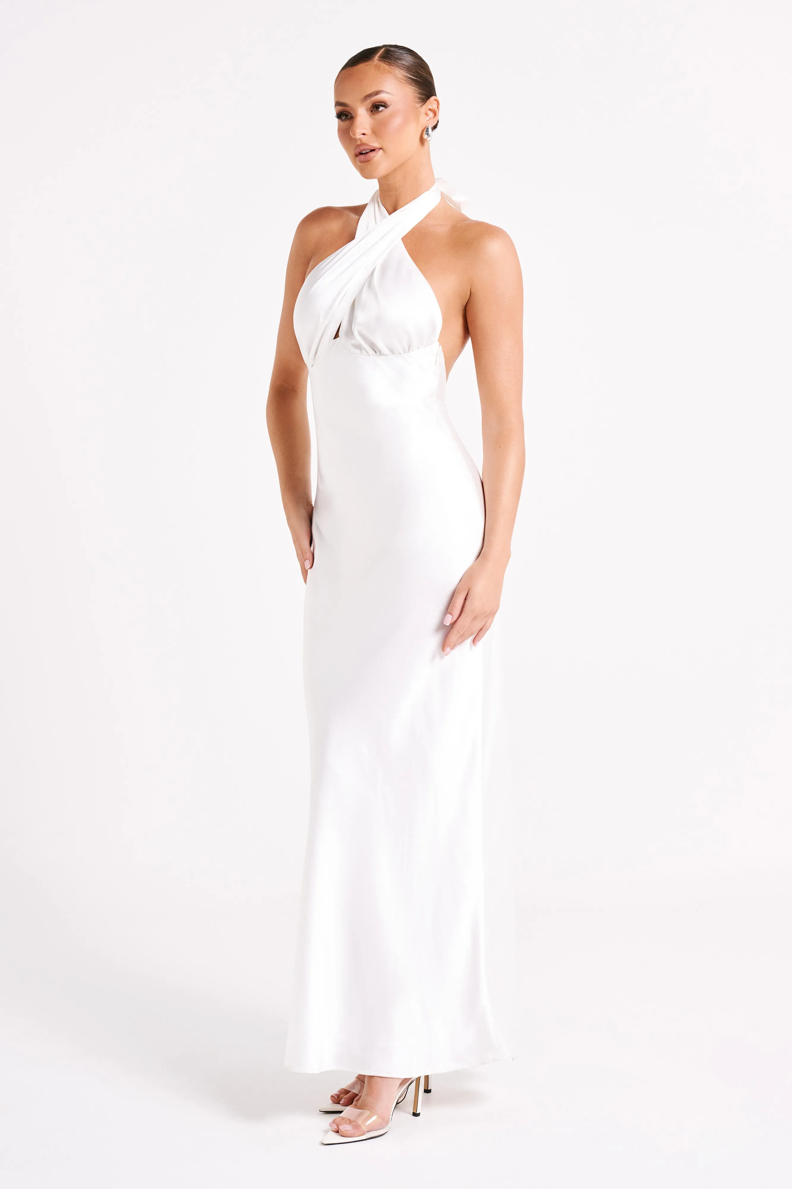 Marvelle Satin Halter Maxi Dress - White sold by Meshki product image thumbnail 5