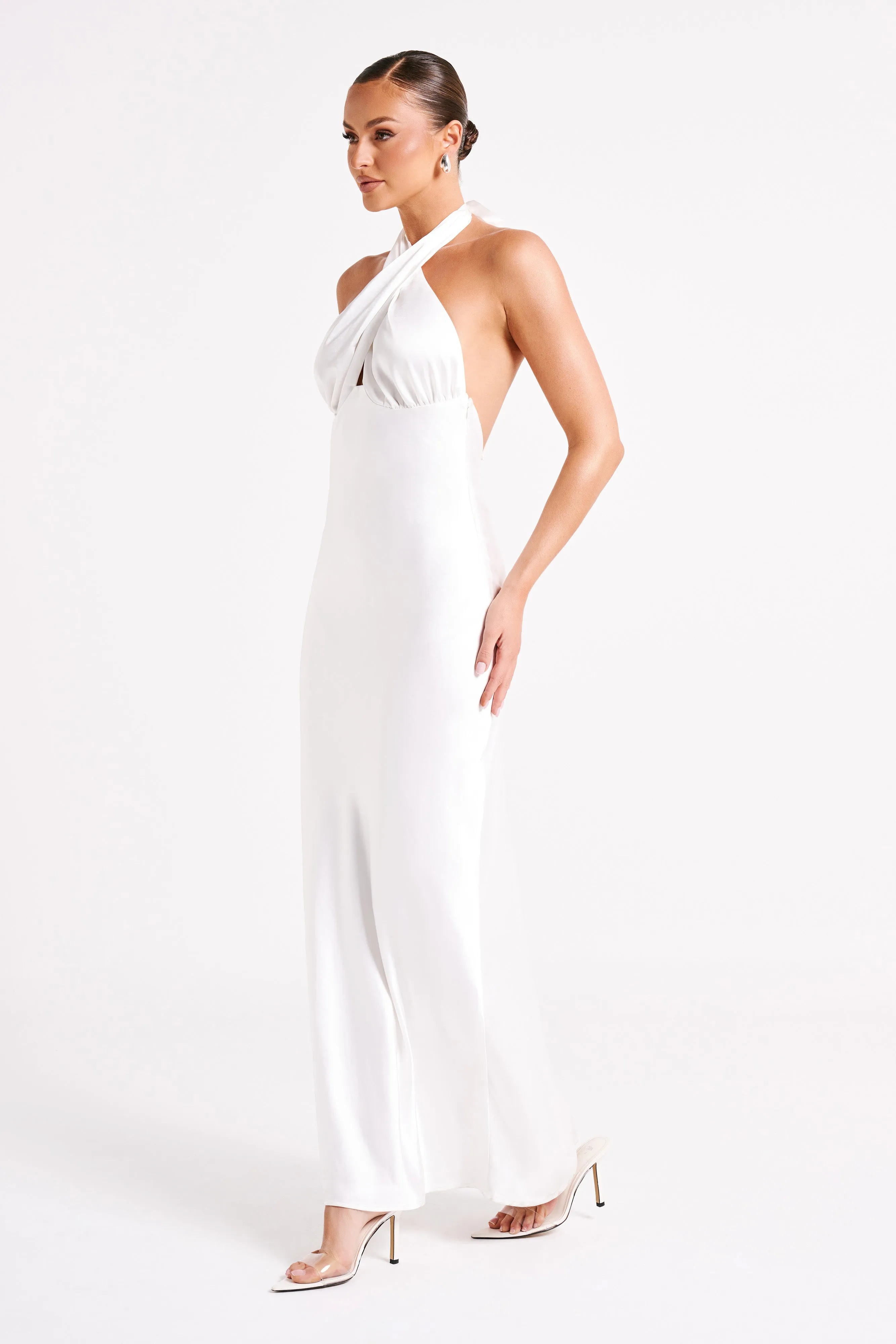Marvelle Satin Halter Maxi Dress - White sold by Meshki product image thumbnail 4