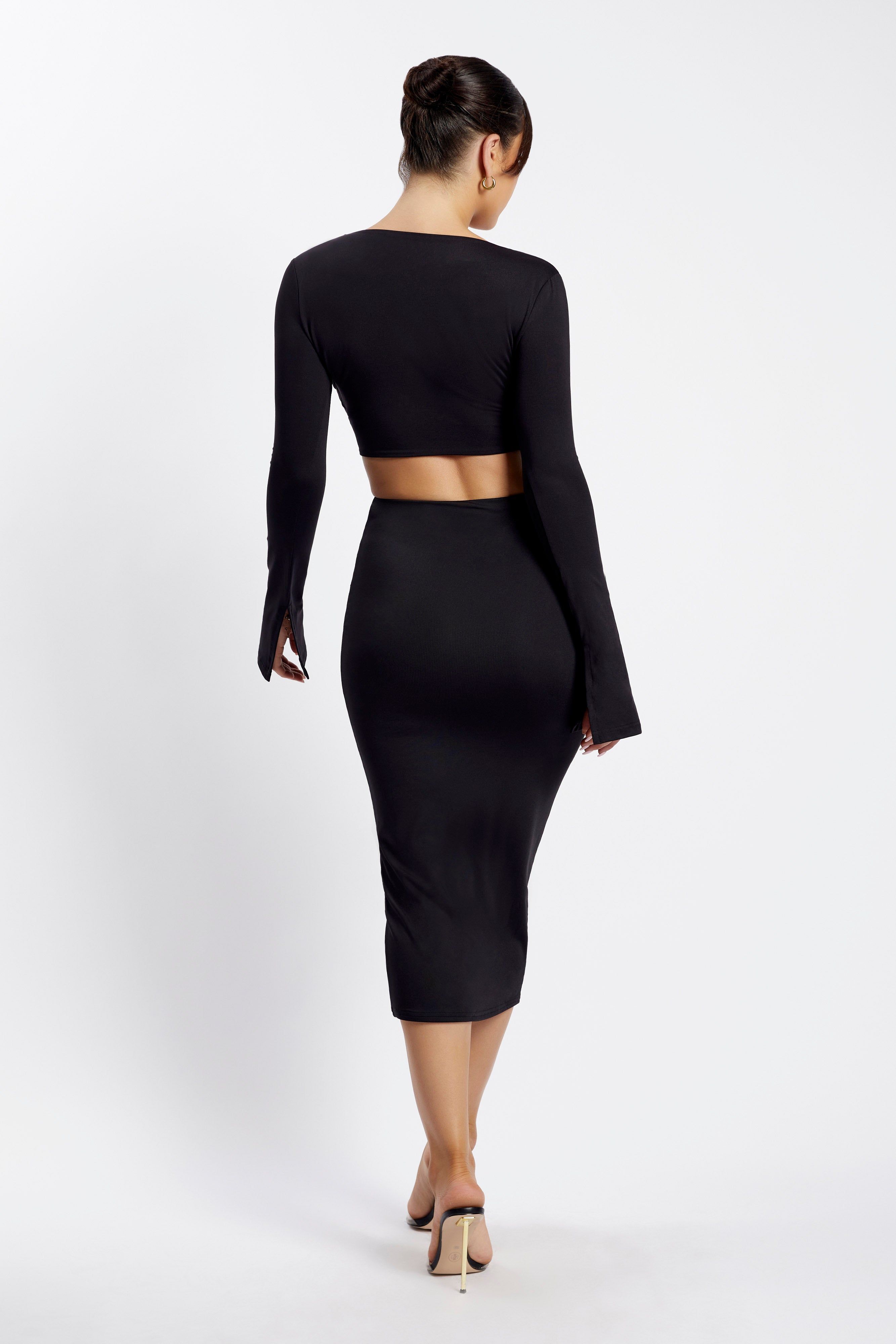 Samantha Long Sleeve Twist Front Crop Top - Black sold by Meshki product image thumbnail 2