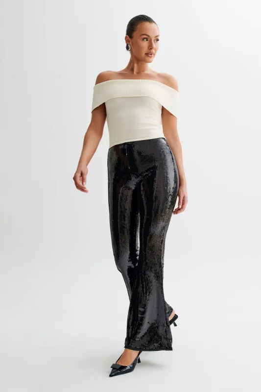 Wilma Wide Leg Sequin Pants - Black sold by Meshki