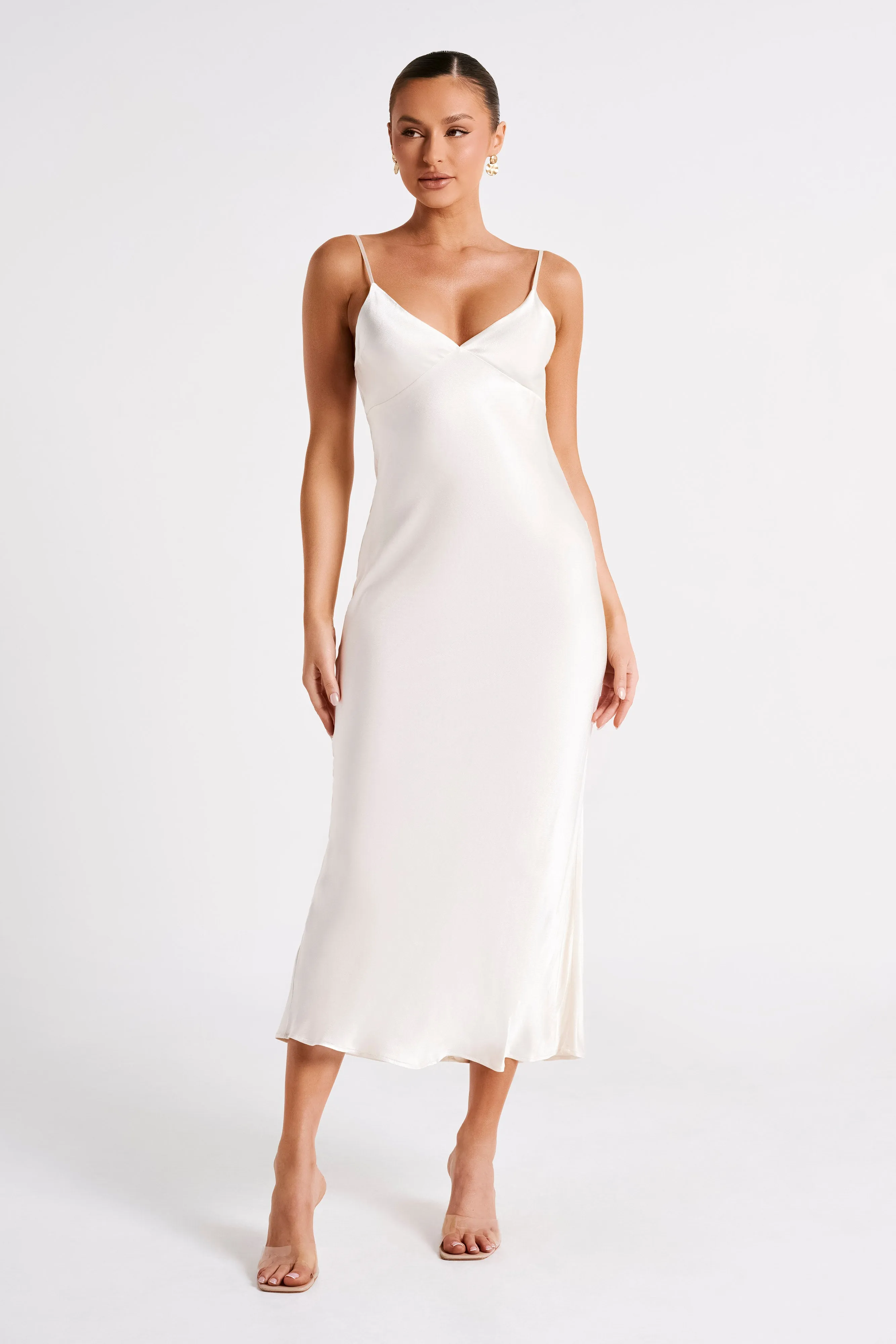 Kiko Satin Chiffon Midi Dress - Ivory sold by Meshki product image thumbnail 5