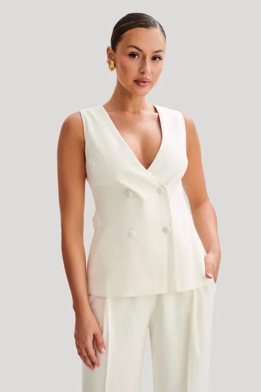 Amelie Suiting Longline Wrap Top - Ivory made by Meshki