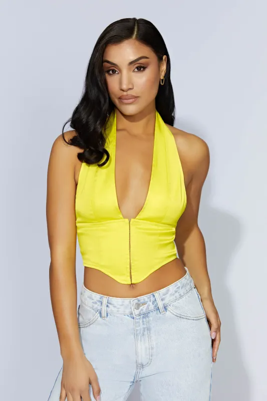 Mallory Satin Corset Top - Fresh Green sold by Meshki