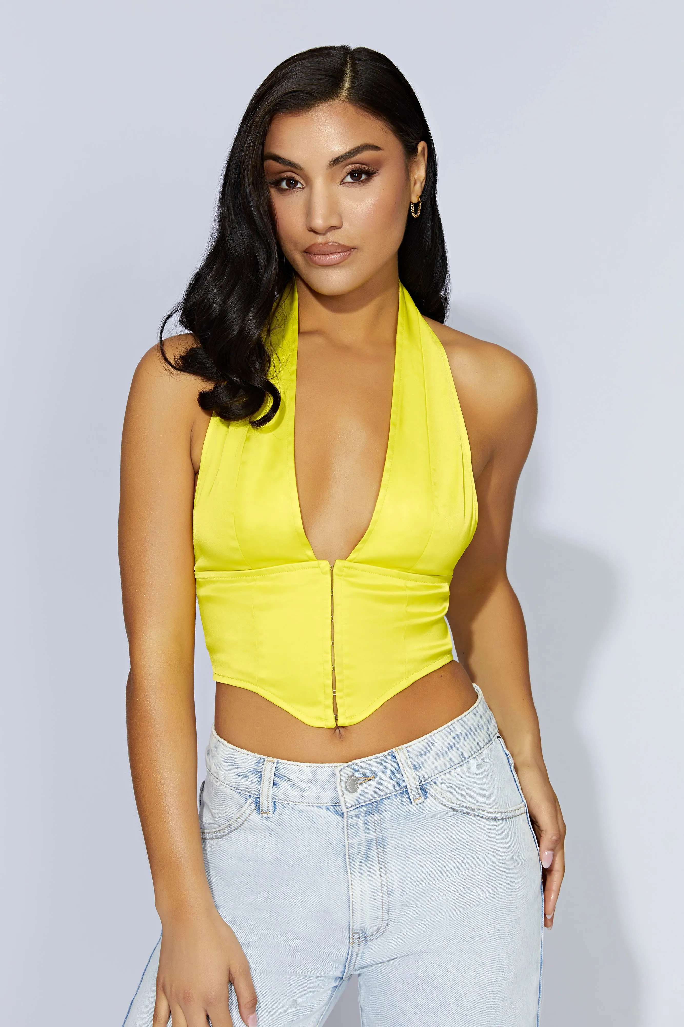 Mallory Satin Corset Top - Fresh Green sold by Meshki