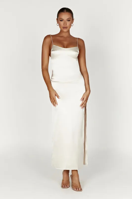 Jacinda Satin Slip Maxi Dress - Ivory sold by Meshki