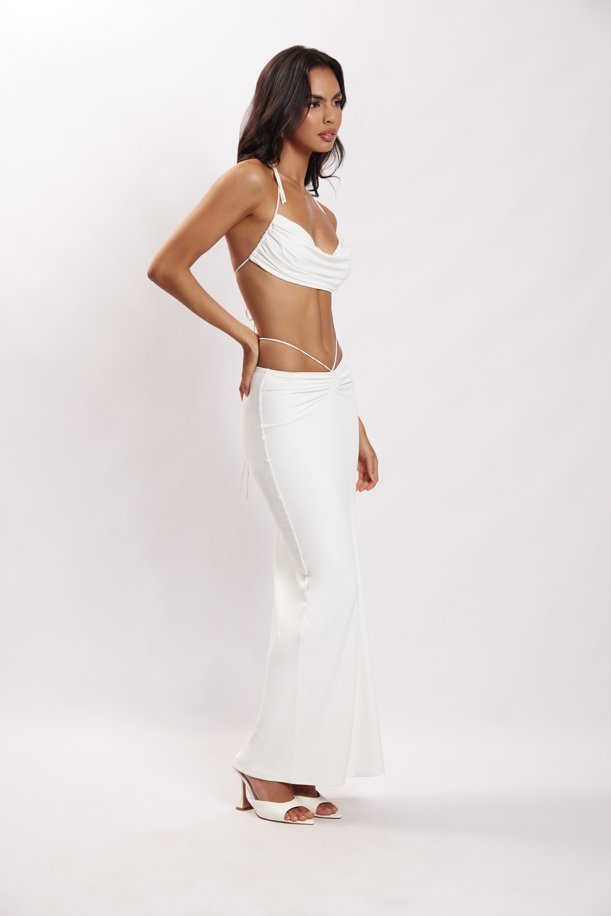 Amber Ruched Halter Crop Top - White sold by Meshki product image thumbnail 4