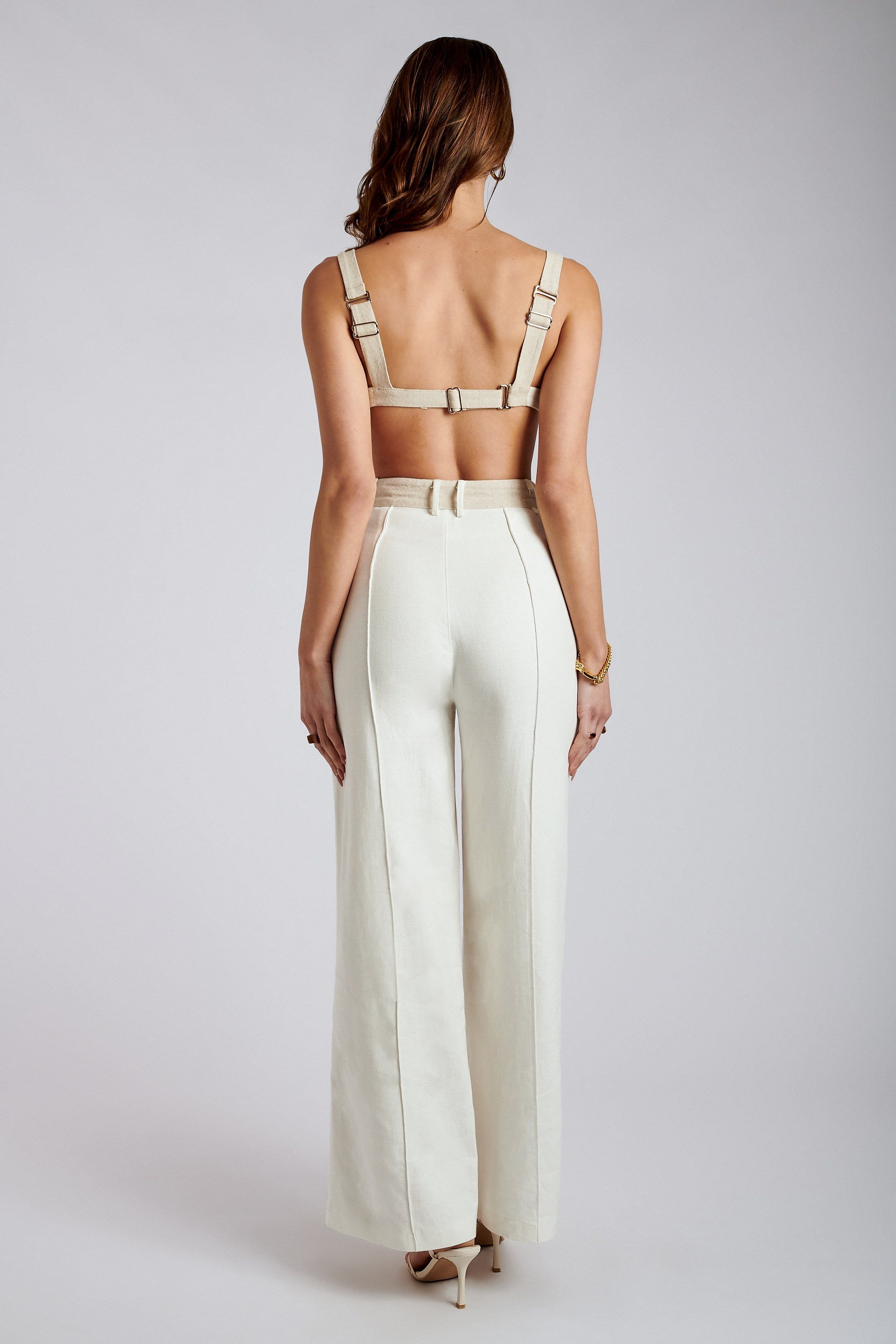 Mona Linen High Waist Trousers - White sold by Meshki product image thumbnail 3