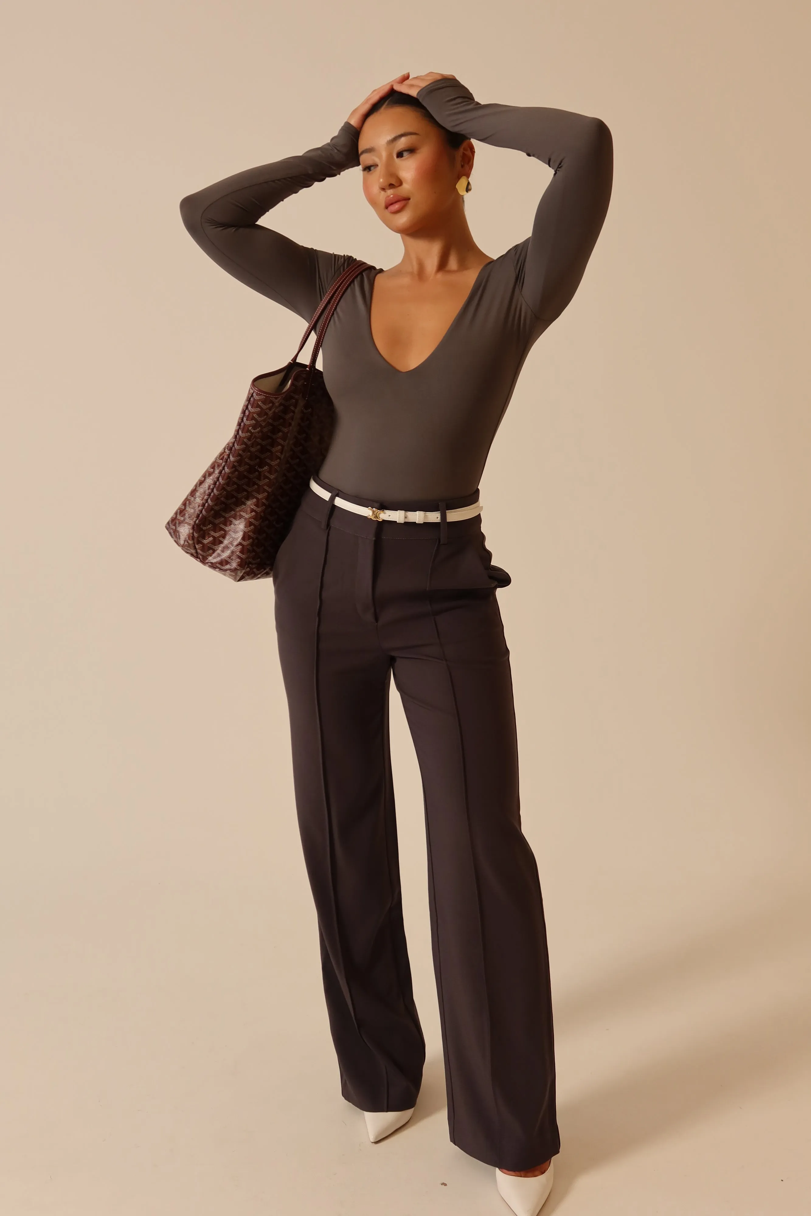 Lisa High Waist Suiting Trousers - Charcoal sold by Meshki product image thumbnail 3