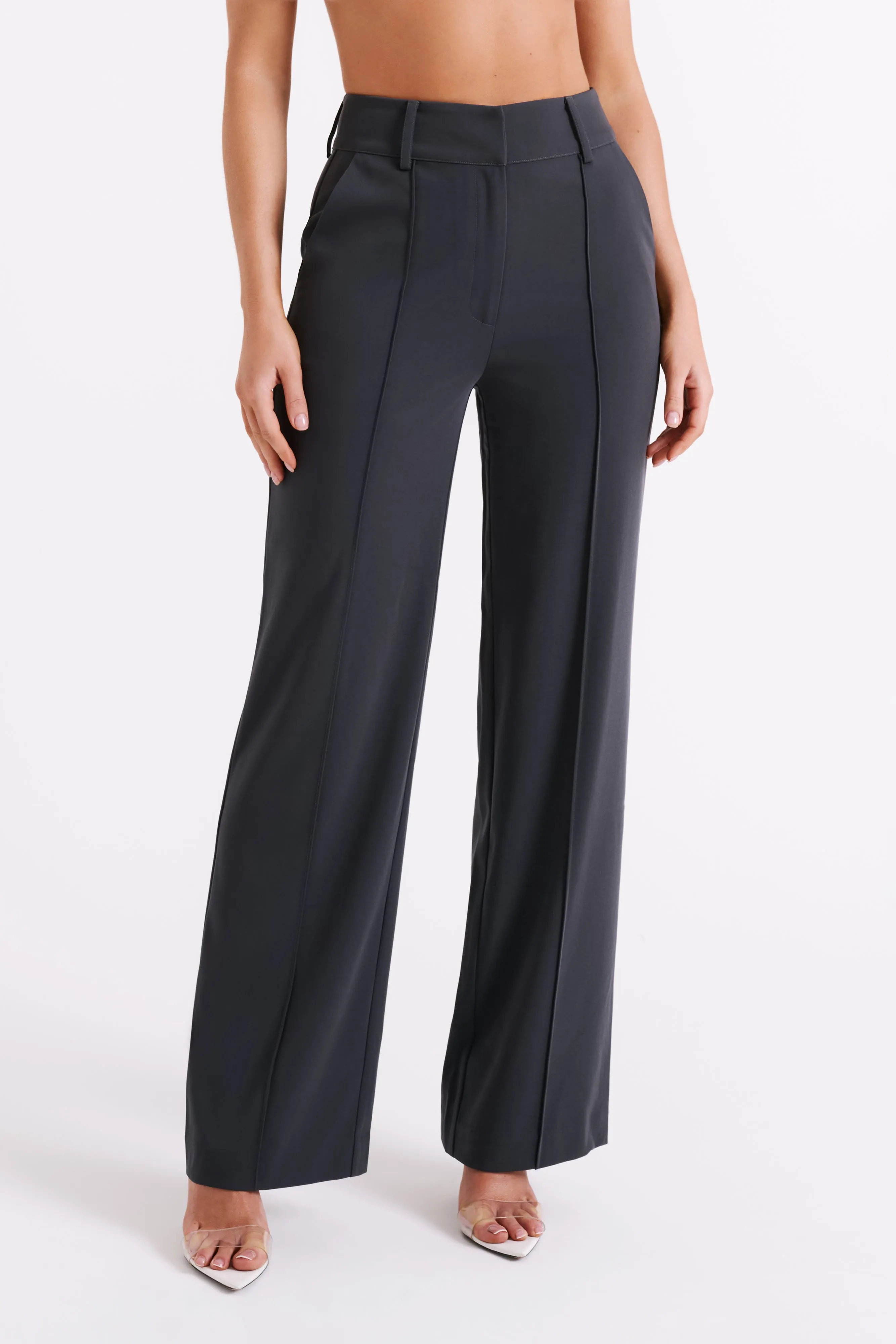 Lisa High Waist Suiting Trousers - Charcoal sold by Meshki