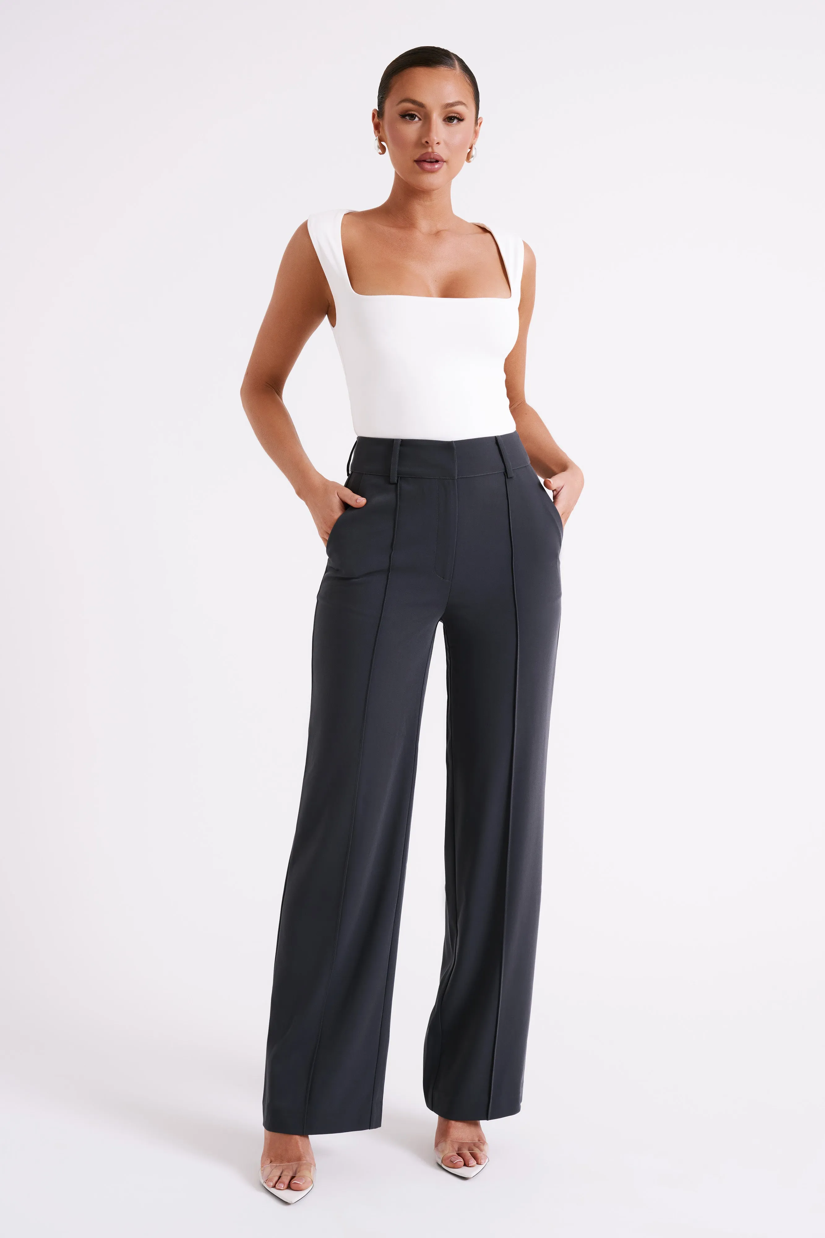 Lisa High Waist Suiting Trousers - Charcoal sold by Meshki product image thumbnail 5