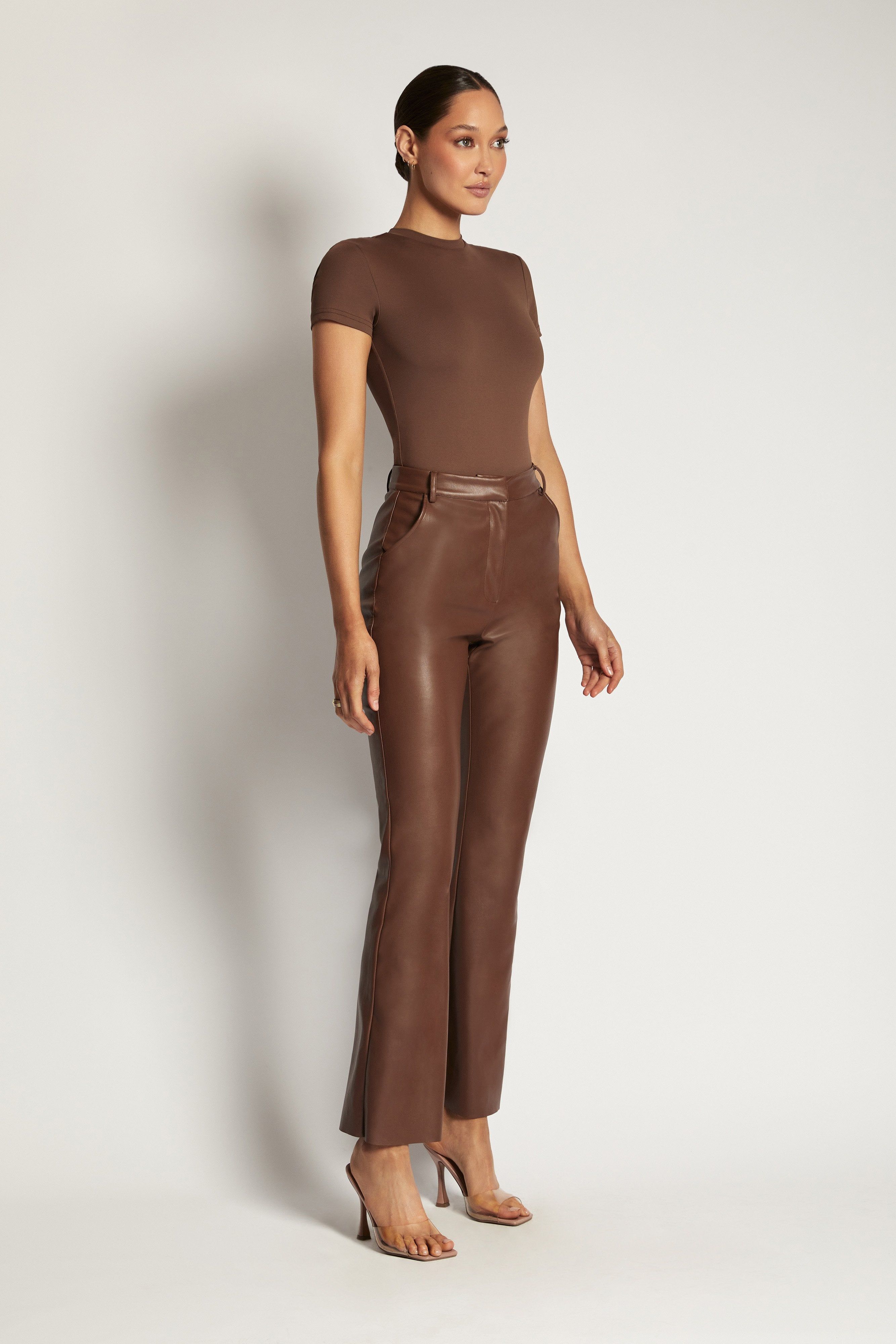 Francesca Crew Neck Short Sleeve Bodysuit - Chocolate sold by Meshki product image thumbnail 11