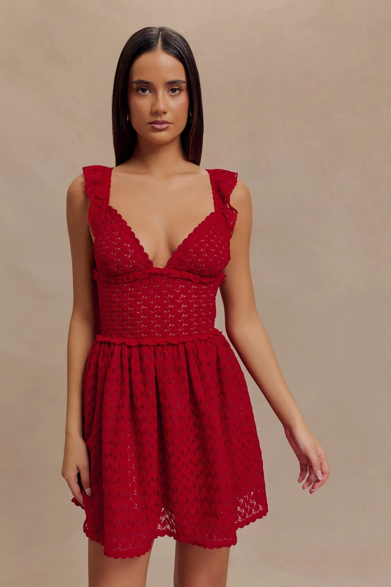Ezra Lace Mini Dress - Deep Red sold by Meshki product image thumbnail 4